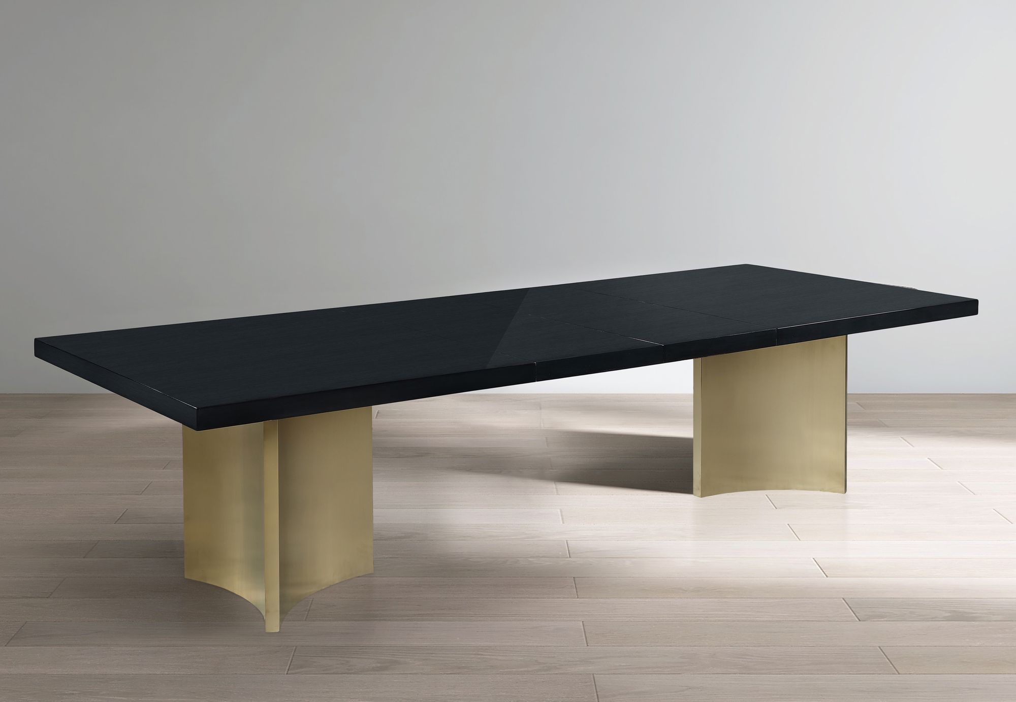 Immerse Extendable Rectangular Lacquer Dining Table with Brushed Gold Stainless Steel Base