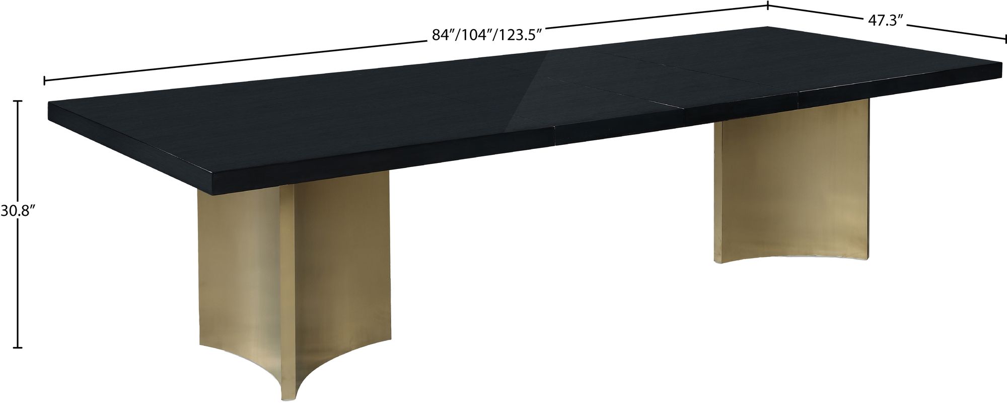 Immerse Extendable Rectangular Lacquer Dining Table with Brushed Gold Stainless Steel Base