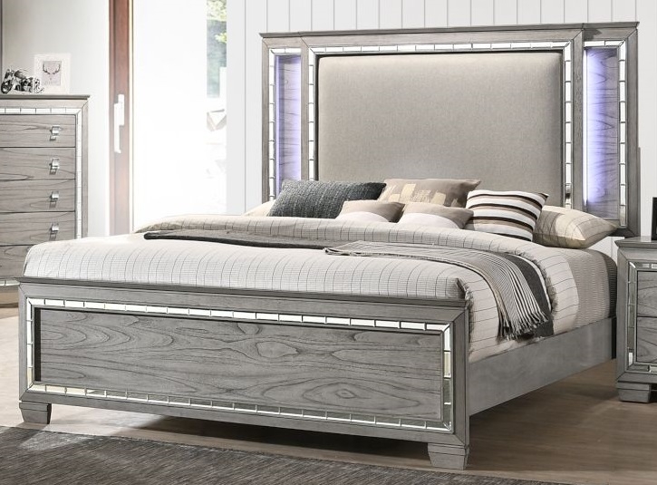 Antares Fabric/Wood Panel Bedroom Set w/LED Headboard
