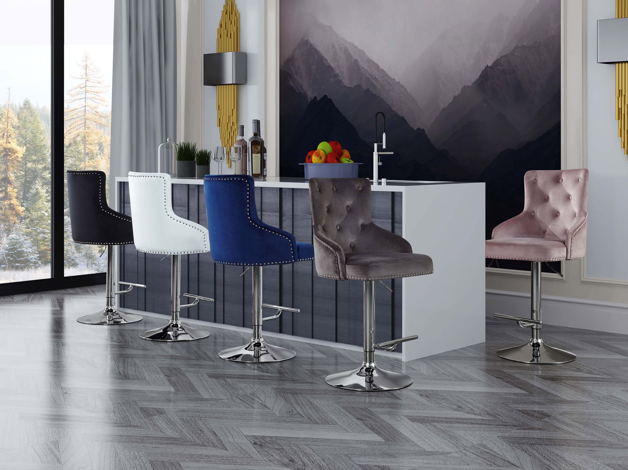 Claude Velvet Adjustable Stool with Chrome Base