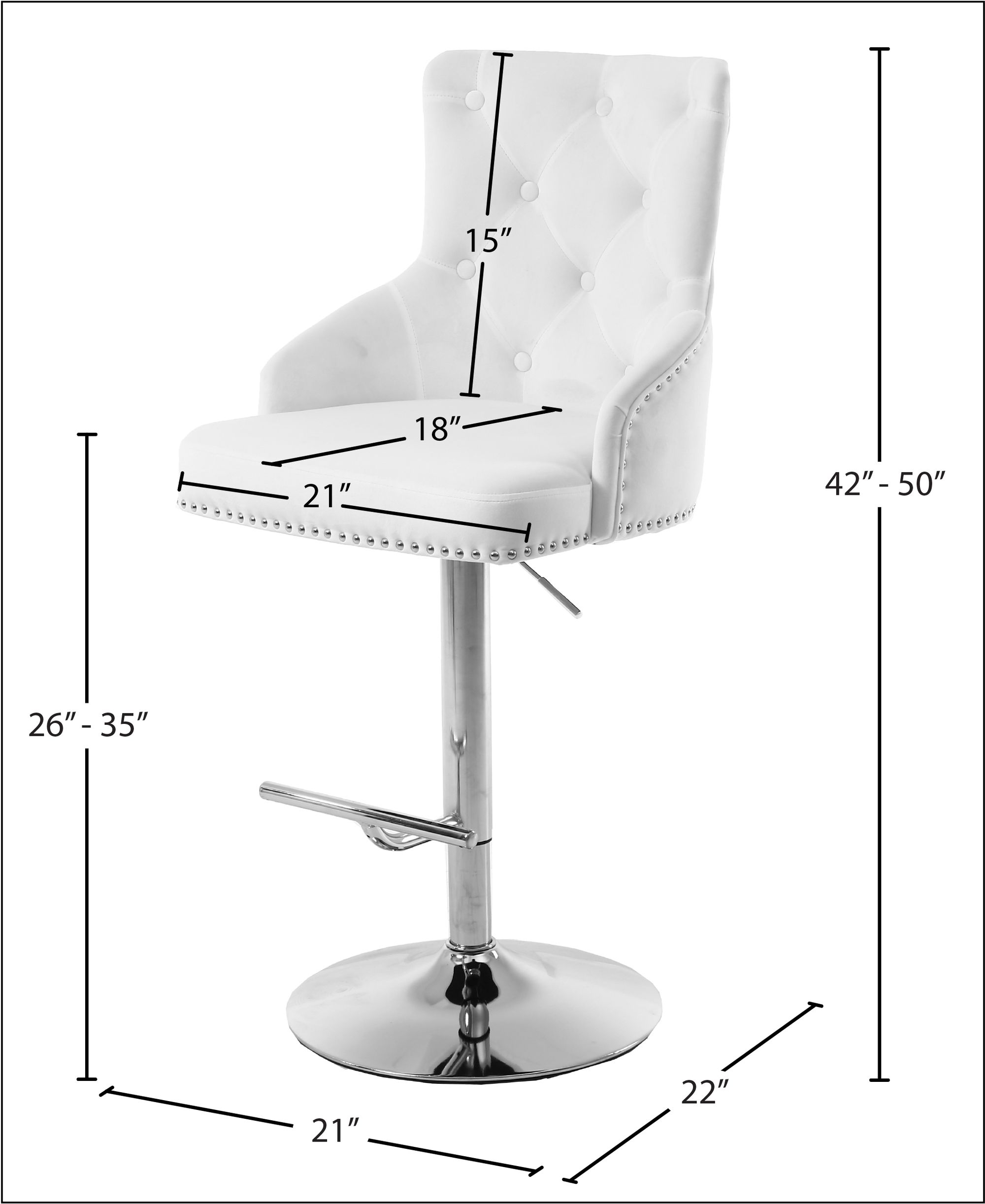 Claude Velvet Adjustable Stool with Chrome Base