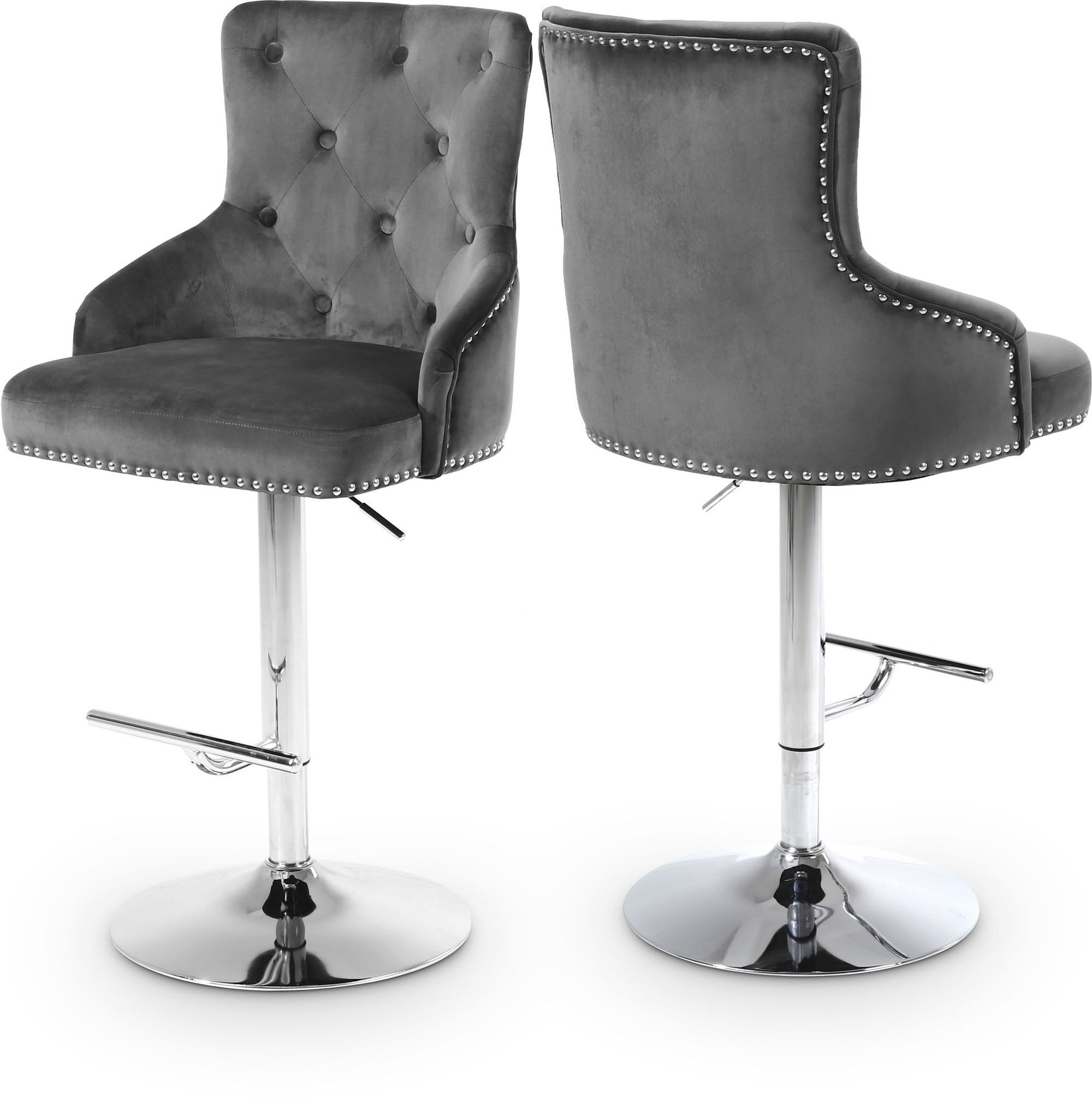 Claude Velvet Adjustable Stool with Chrome Base