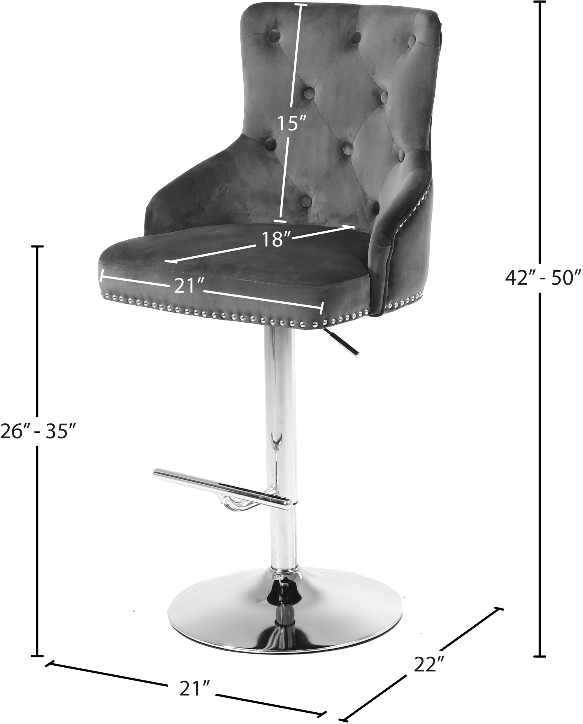 Claude Velvet Adjustable Stool with Chrome Base