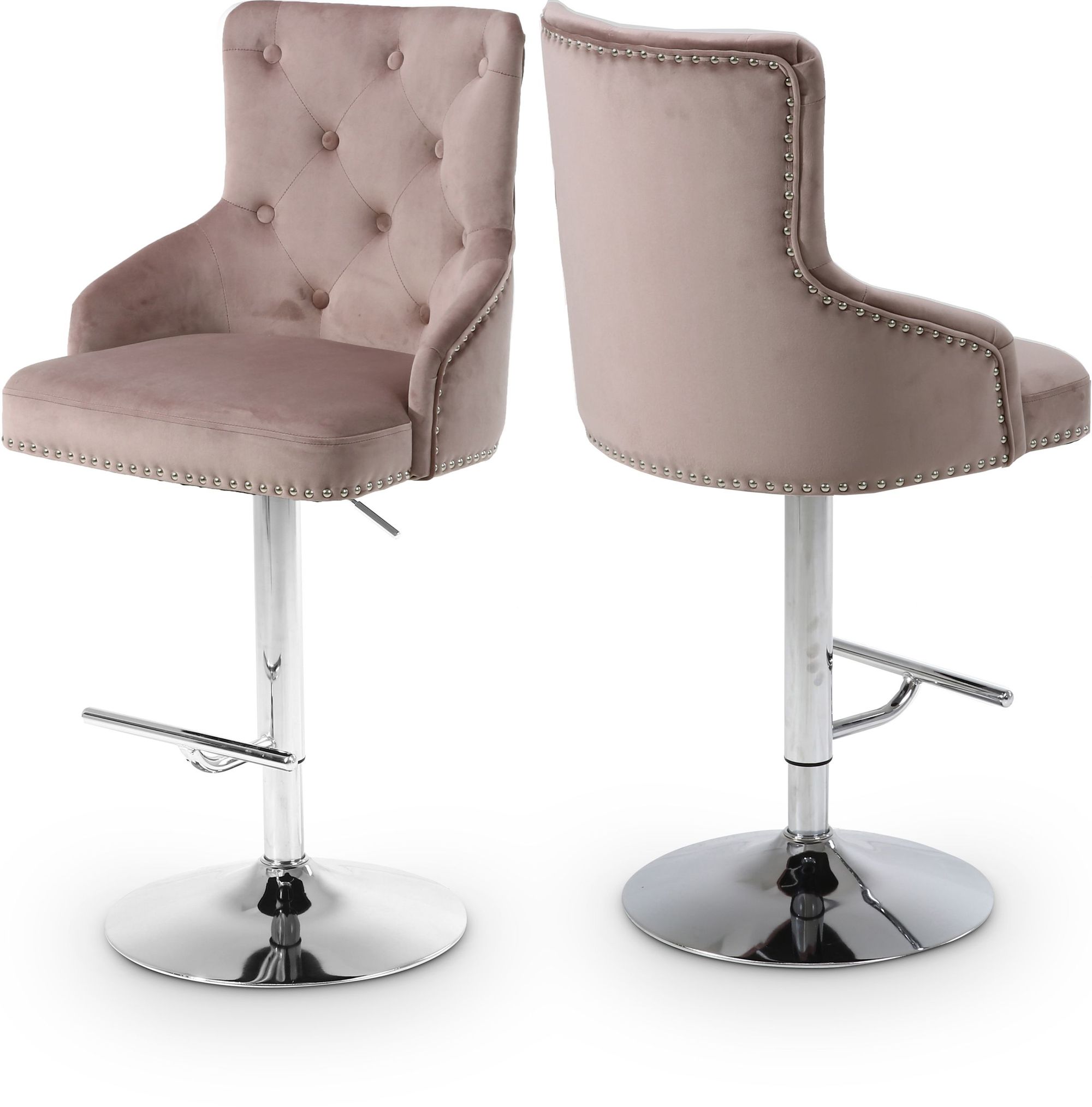 Claude Velvet Adjustable Stool with Chrome Base