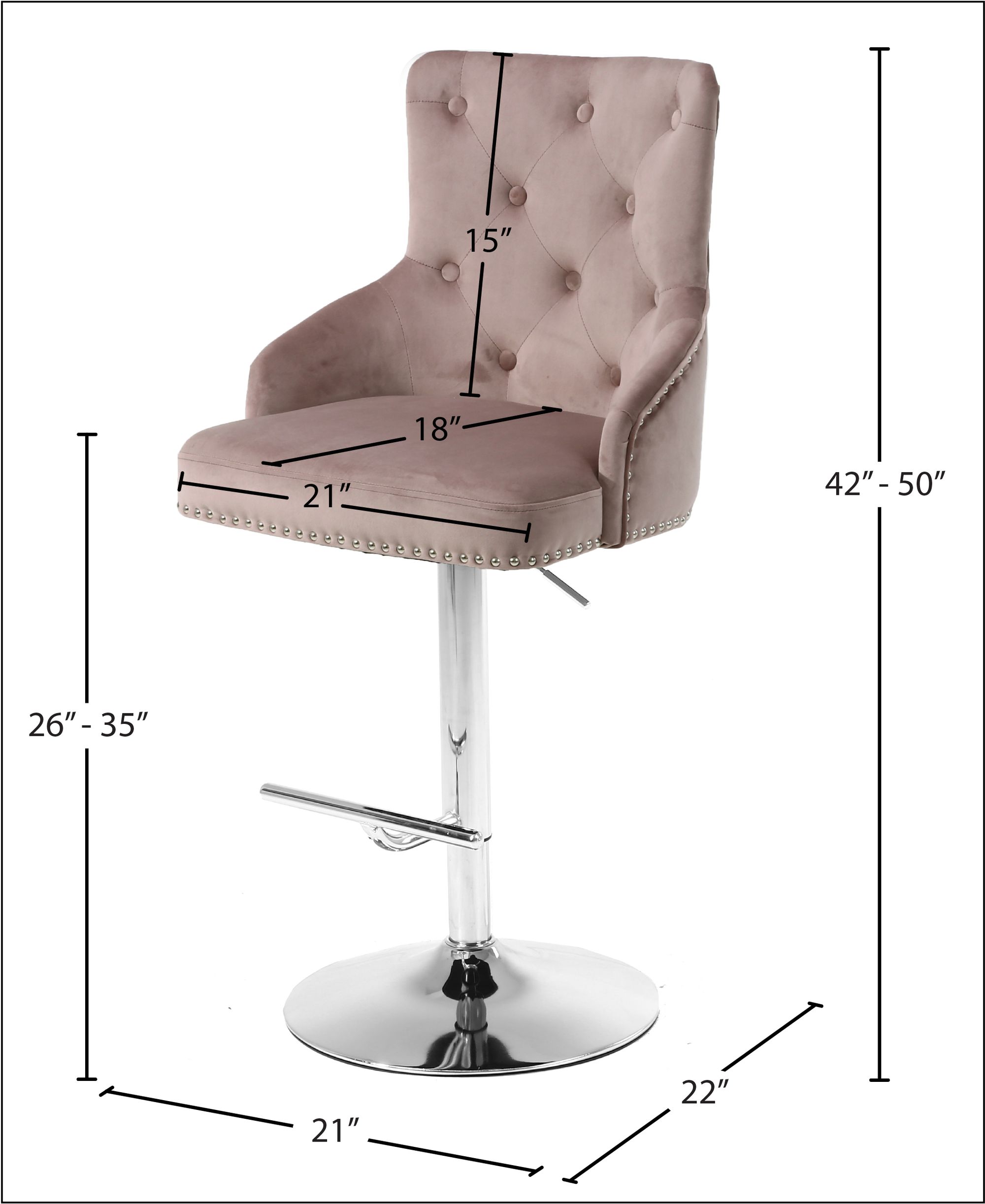 Claude Velvet Adjustable Stool with Chrome Base