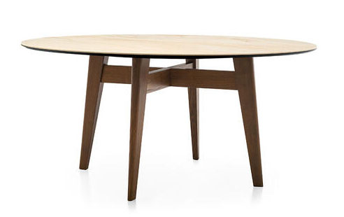 Abrey W62.9-inch Ceramic/Wood Customizable Round Dining Table