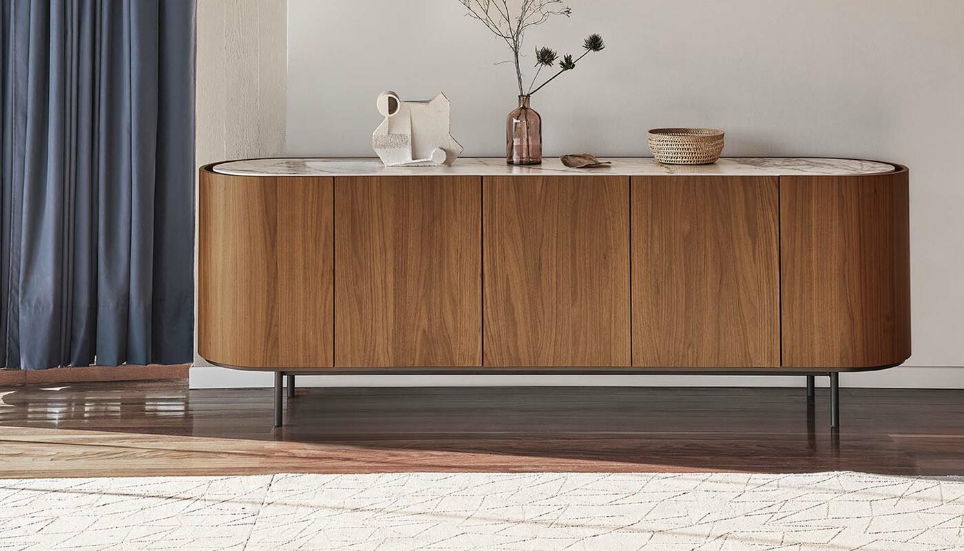 Lake Ceramic/Wood/Metal Customizable Rounded Sideboard w/5 Doors & Metal Feet