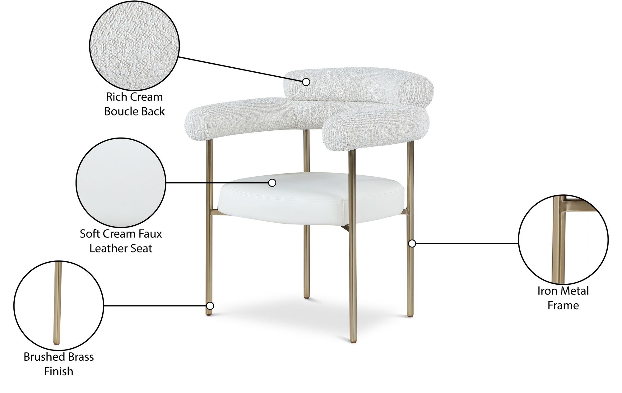 Blake Boucle Fabric & Faux Leather Dining Chair with Brushed Brass Base