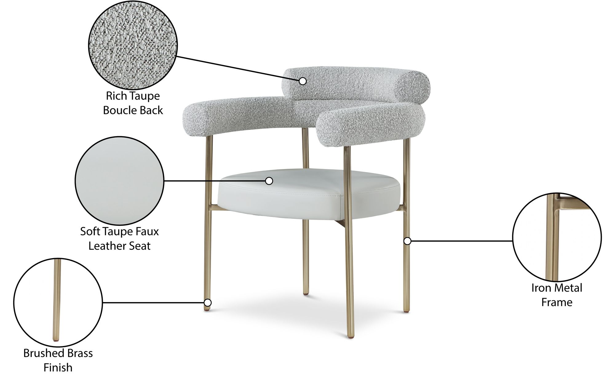 Blake Boucle Fabric & Faux Leather Dining Chair with Brushed Brass Base
