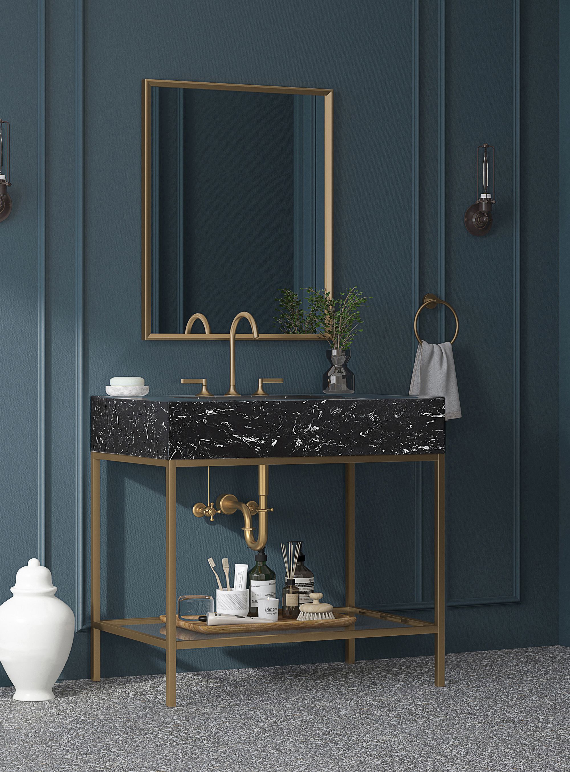 Marmo 36" Marble Single Bathroom Vanity with Brushed Brass Base & Ceramic Sink