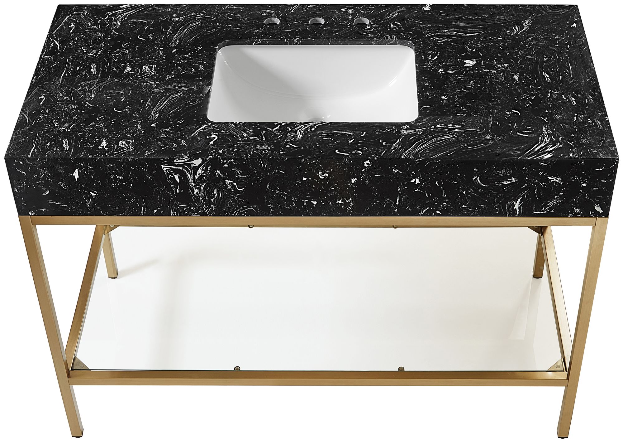 Marmo 48" Marble Single Bathroom Vanity with Brushed Brass Base & Ceramic Sink