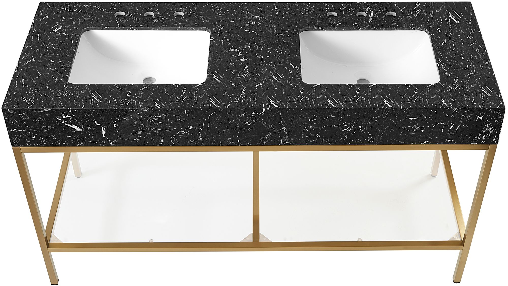 Marmo 60" Marble Double Bathroom Vanity with Brushed Brass Base & Ceramic Sinks