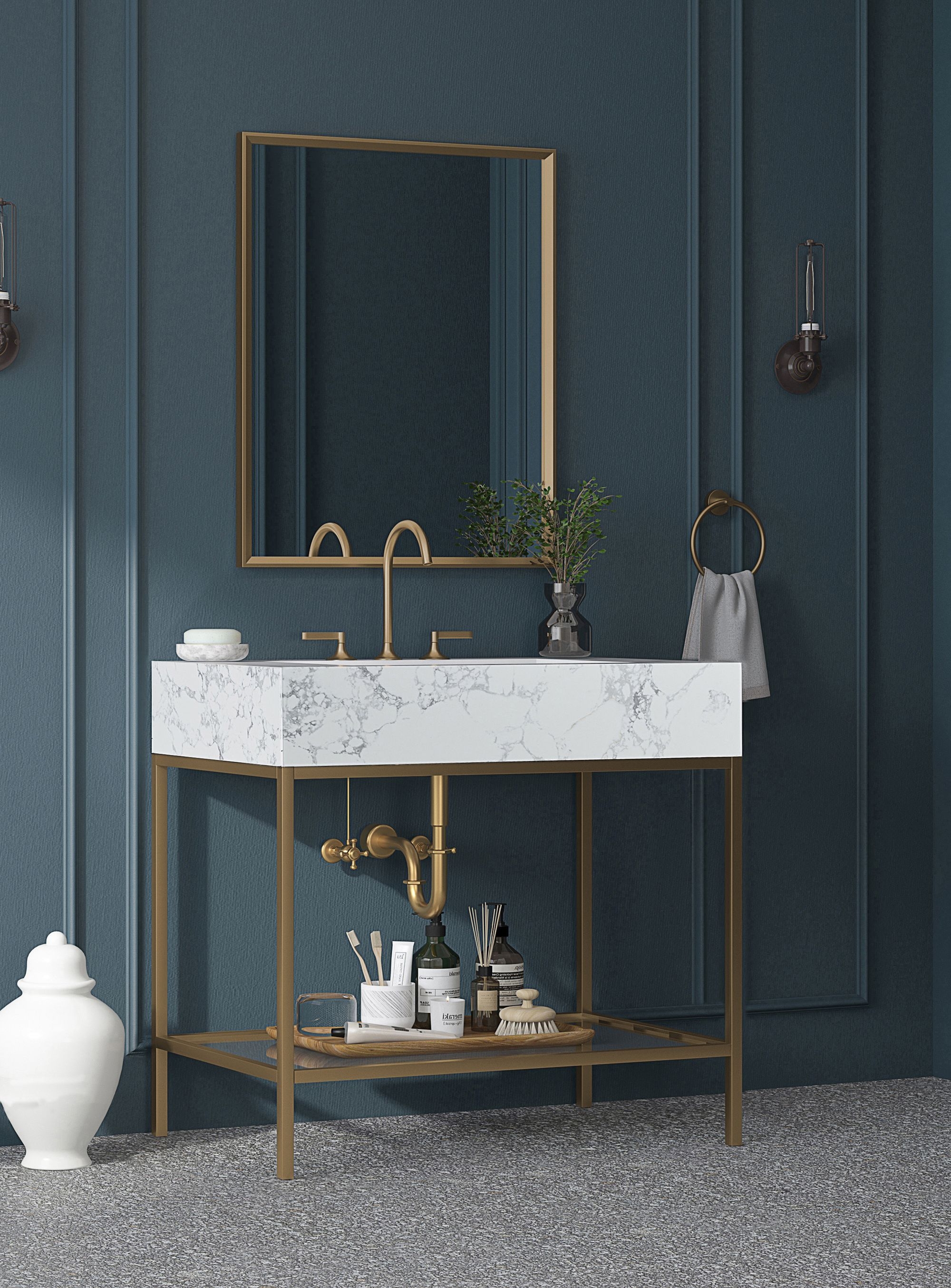 Marmo 36" Marble Single Bathroom Vanity with Ceramic Sink