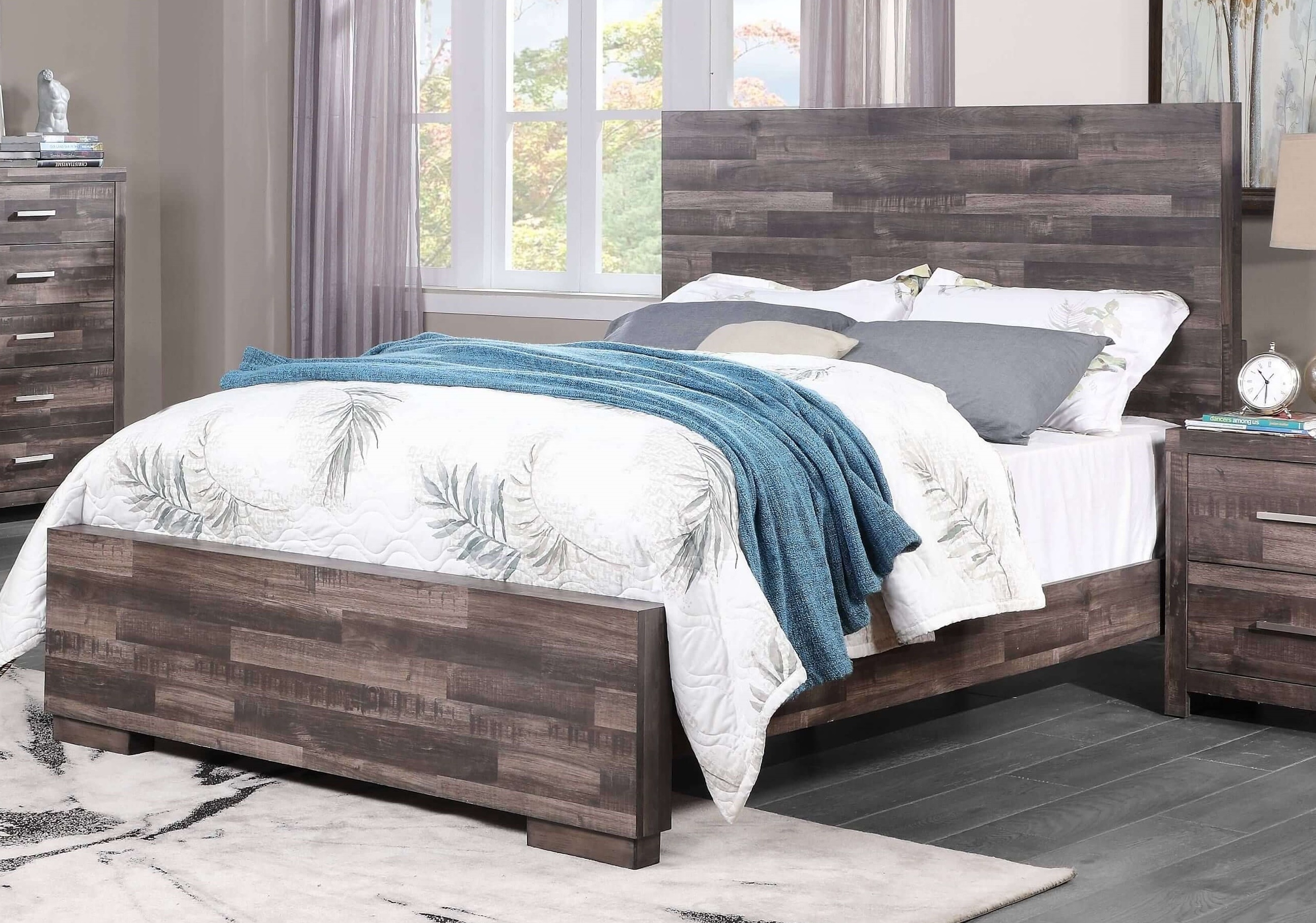 slide 1 of 3, Transitional Style Queen Size Platfrom Bed with Plank Pattern Headboard&Footboard  preview thumbnail 1 of 1, Transitional Style Queen Size Platfrom Bed with Plank Pattern Headboard&Footboard preview thumbnail 2 of 1, Transitional Style Queen