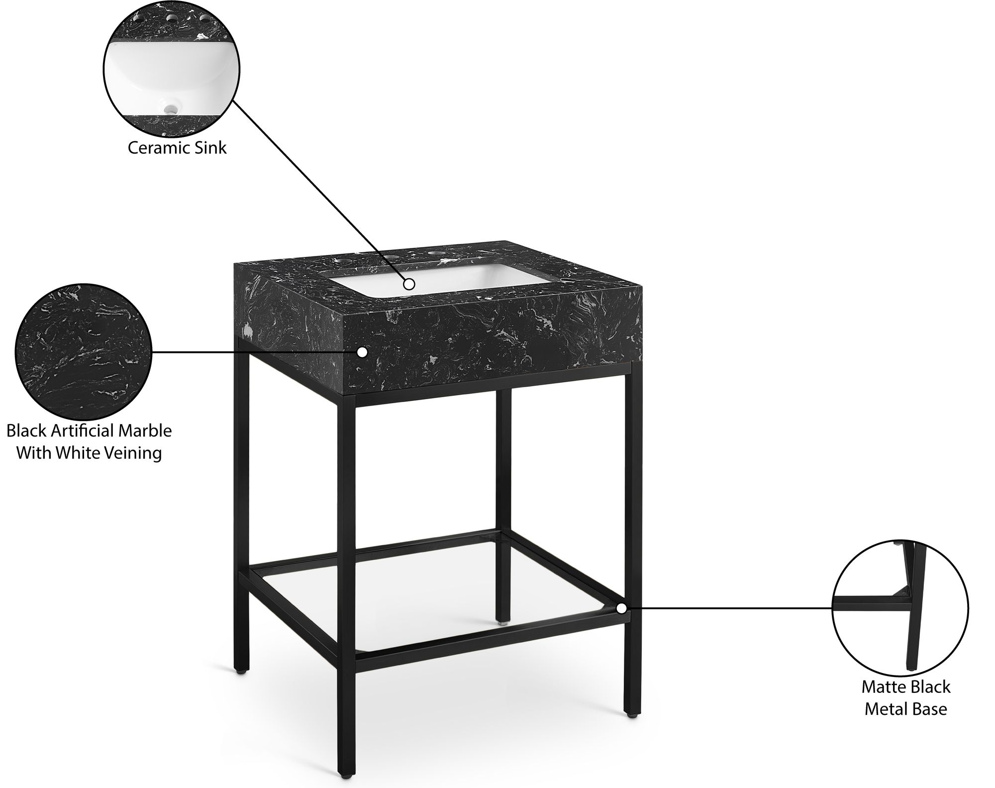 Marmo 24" Marble Single Bathroom Vanity with Ceramic Sink
