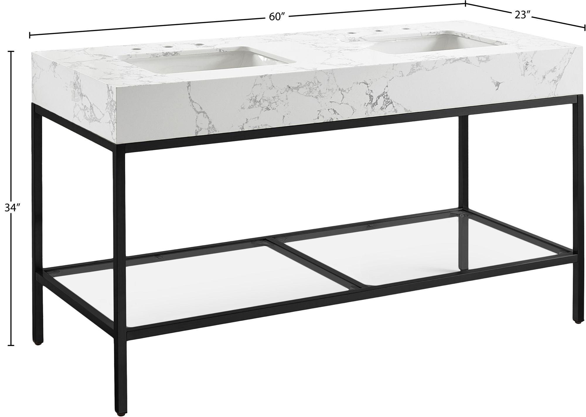 Marmo 60" Marble Double Bathroom Vanity with Ceramic Sinks