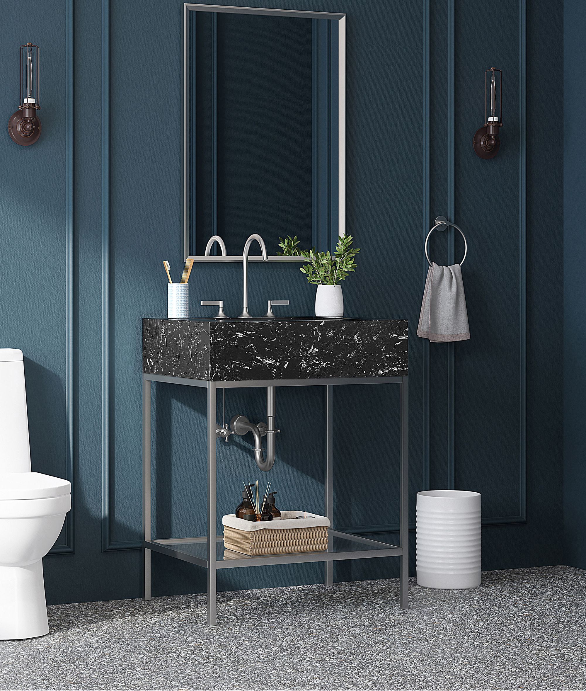 Marmo 24" Marble Single Bathroom Vanity with Chrome Base & Ceramic Sink