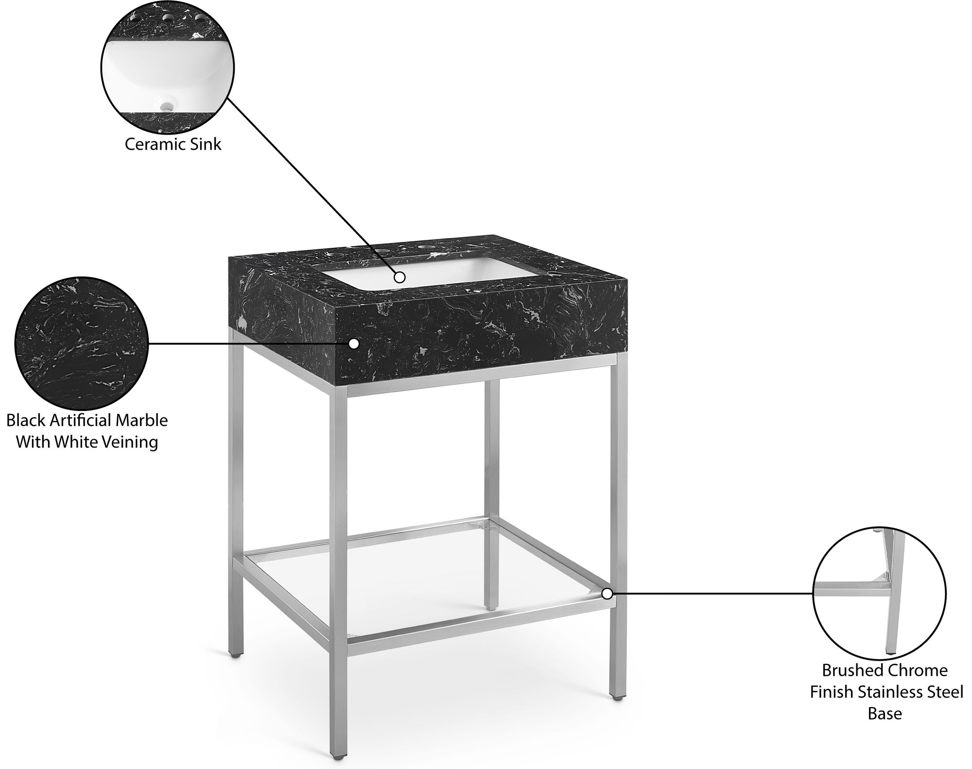 Marmo 24" Marble Single Bathroom Vanity with Chrome Base & Ceramic Sink
