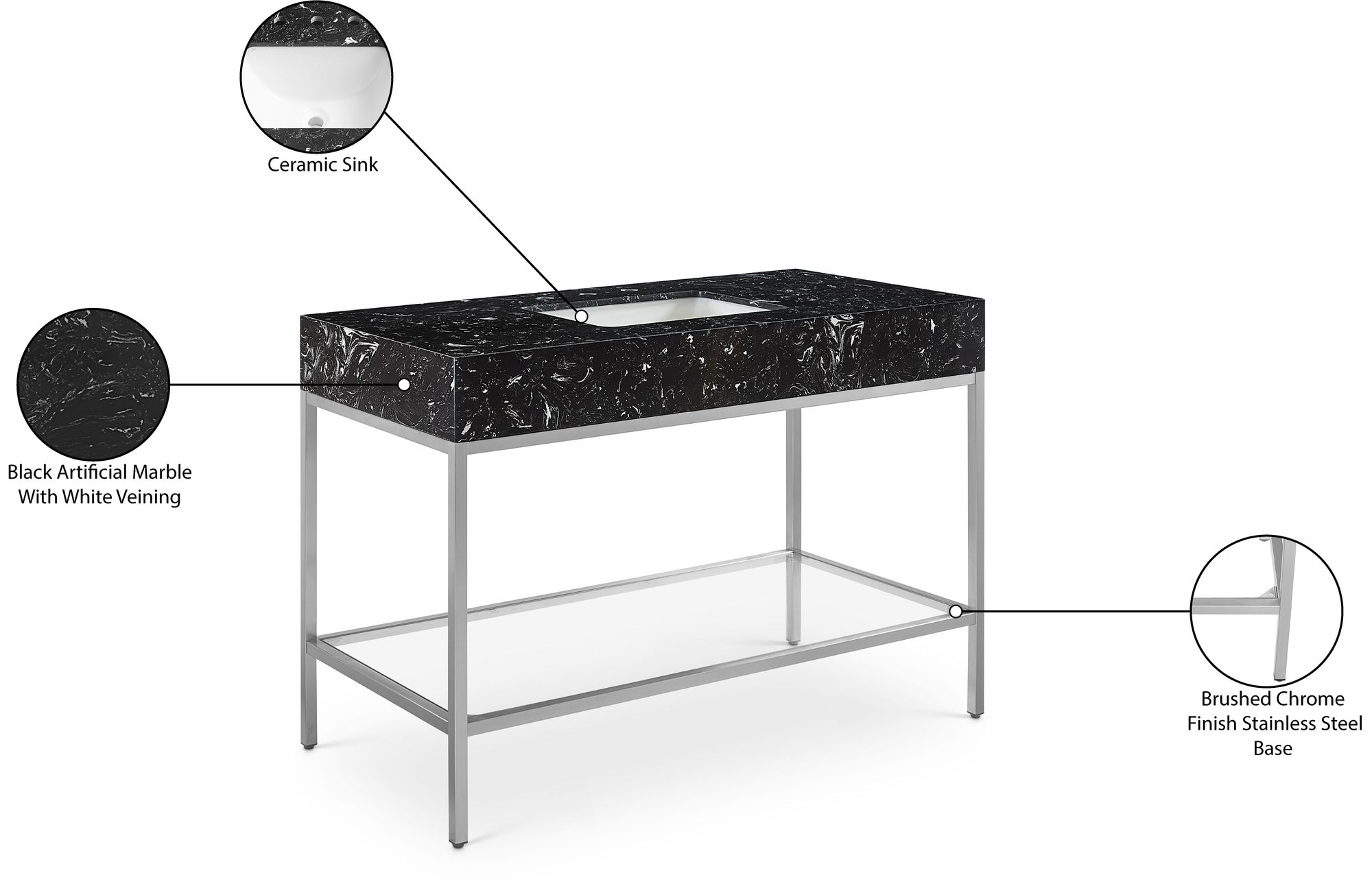 Marmo 48" Marble Single Bathroom Vanity with Chrome Base & Ceramic Sink