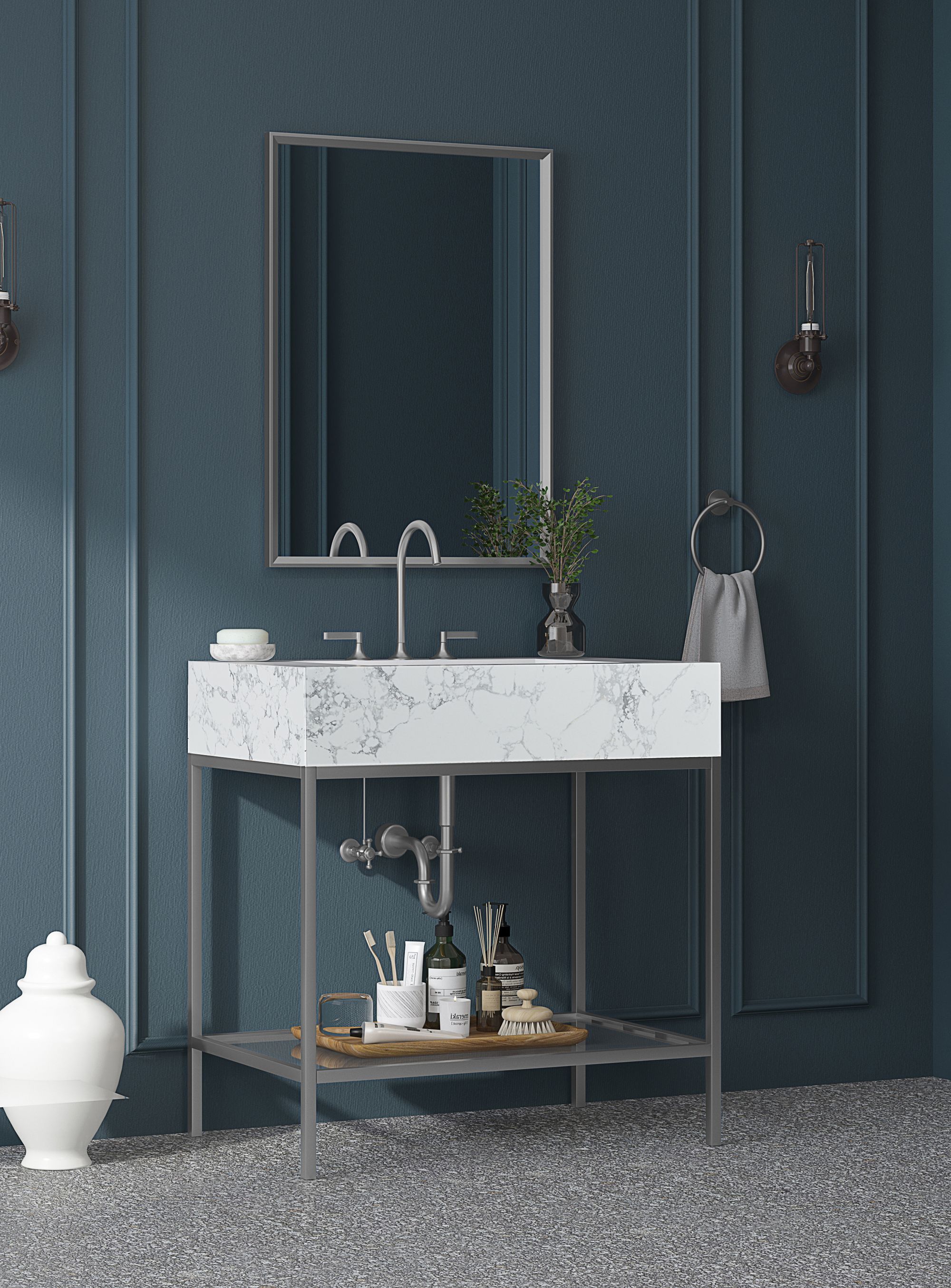 Marmo 30" Marble Single Bathroom Vanity with Chrome Base & Ceramic Sink