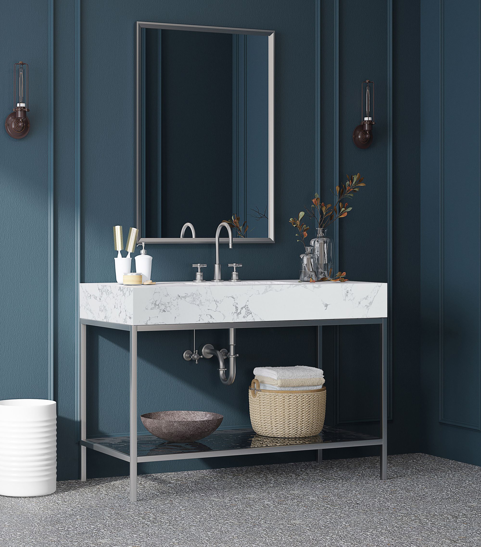 Marmo 48" Marble Single Bathroom Vanity with Chrome Base & Ceramic Sink