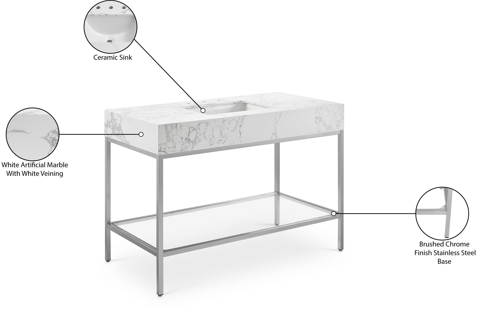 Marmo 48" Marble Single Bathroom Vanity with Chrome Base & Ceramic Sink