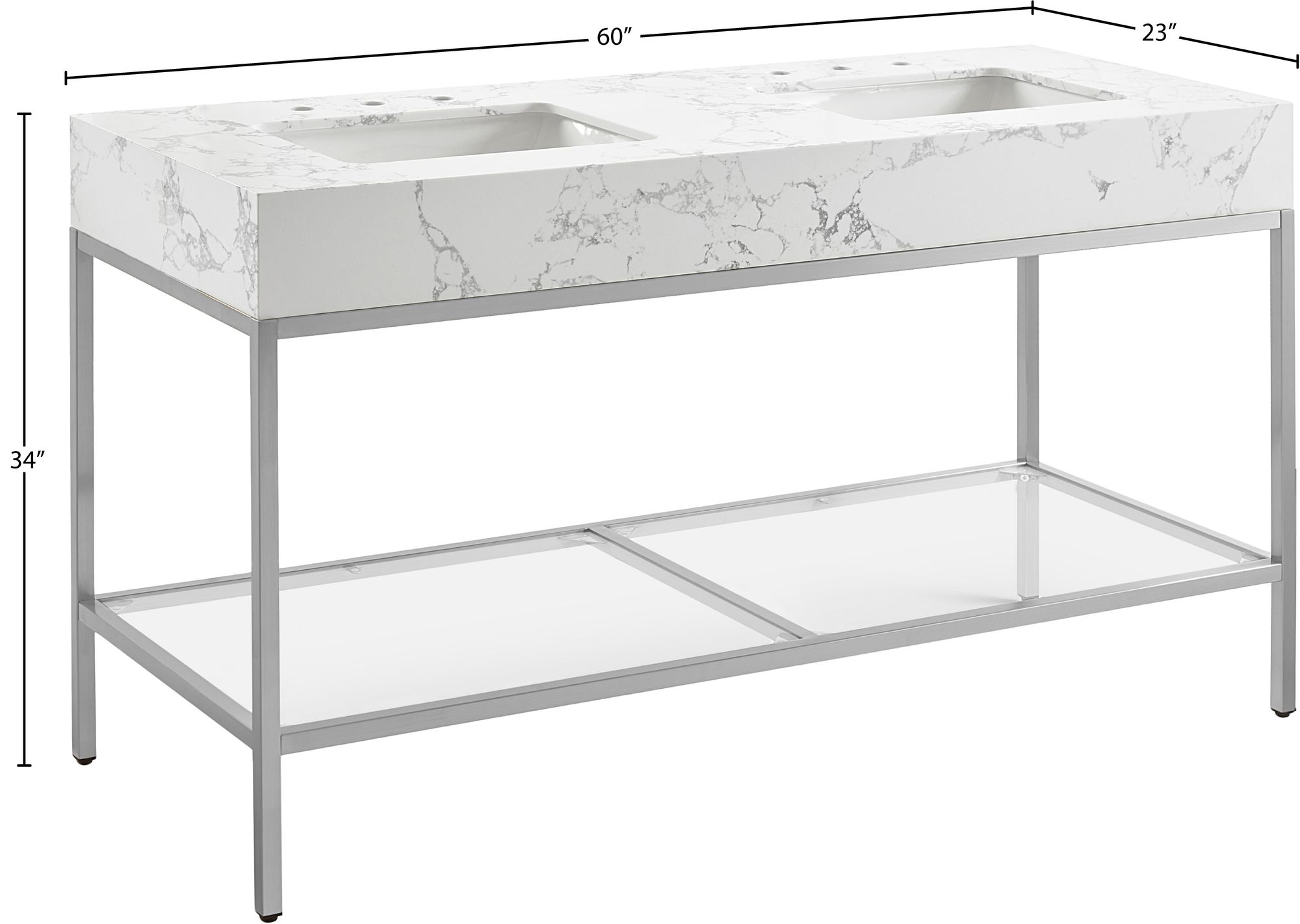 Marmo 60" Marble Double Bathroom Vanity with Chrome Base & Ceramic Sinks