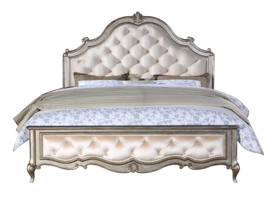 Esteban Fabric/Wood Tufted Panel Bed, Queen Size