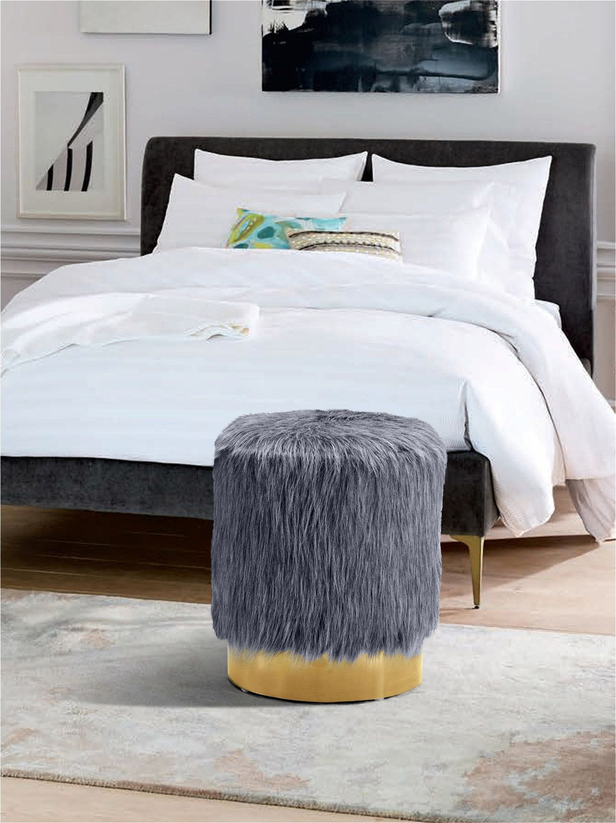 Joy Faux Fur Ottoman/Stool