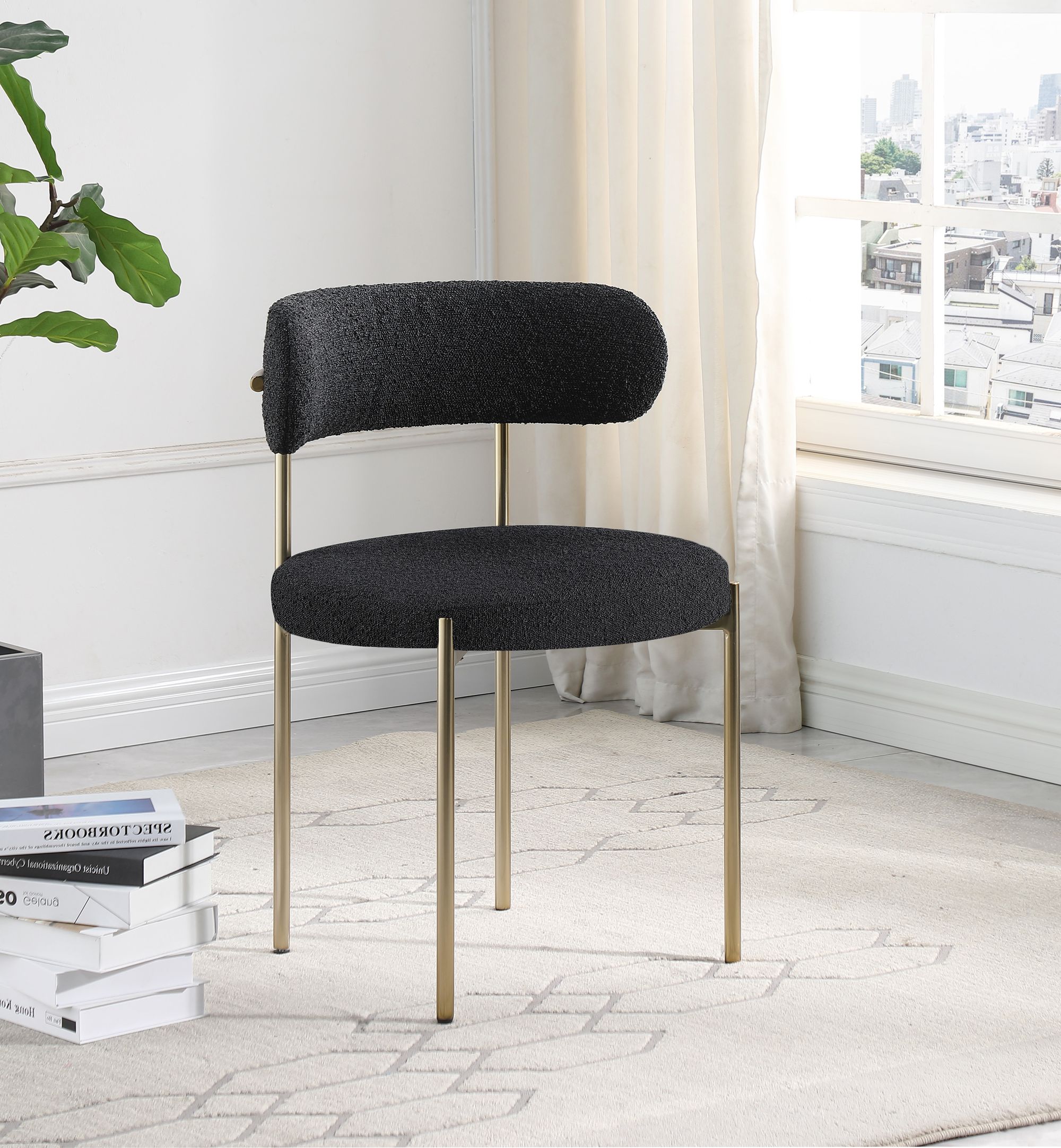 Beacon Boucle Fabric Dining Chair with Brushed Brass Metal Frame