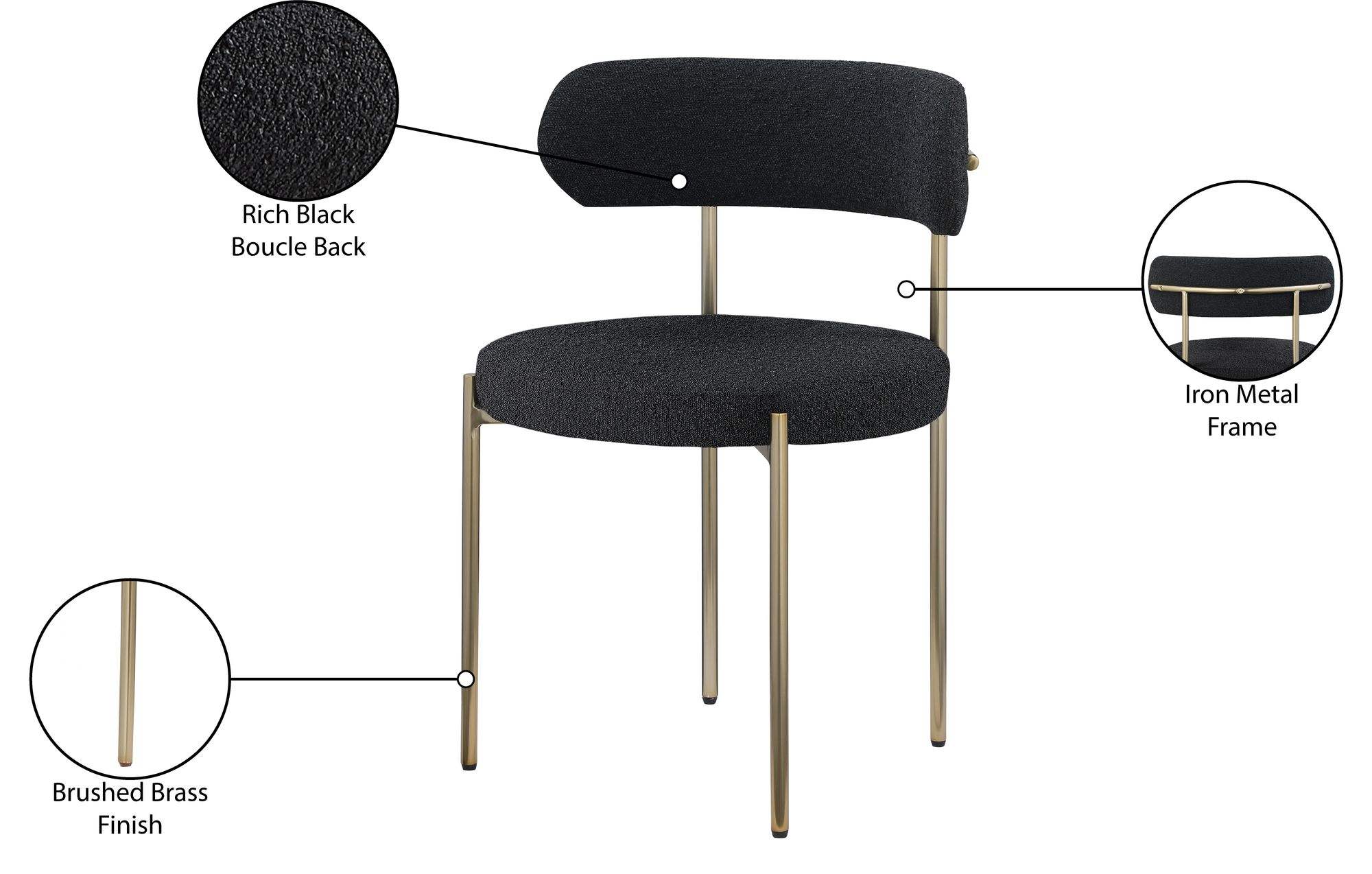 Beacon Boucle Fabric Dining Chair with Brushed Brass Metal Frame