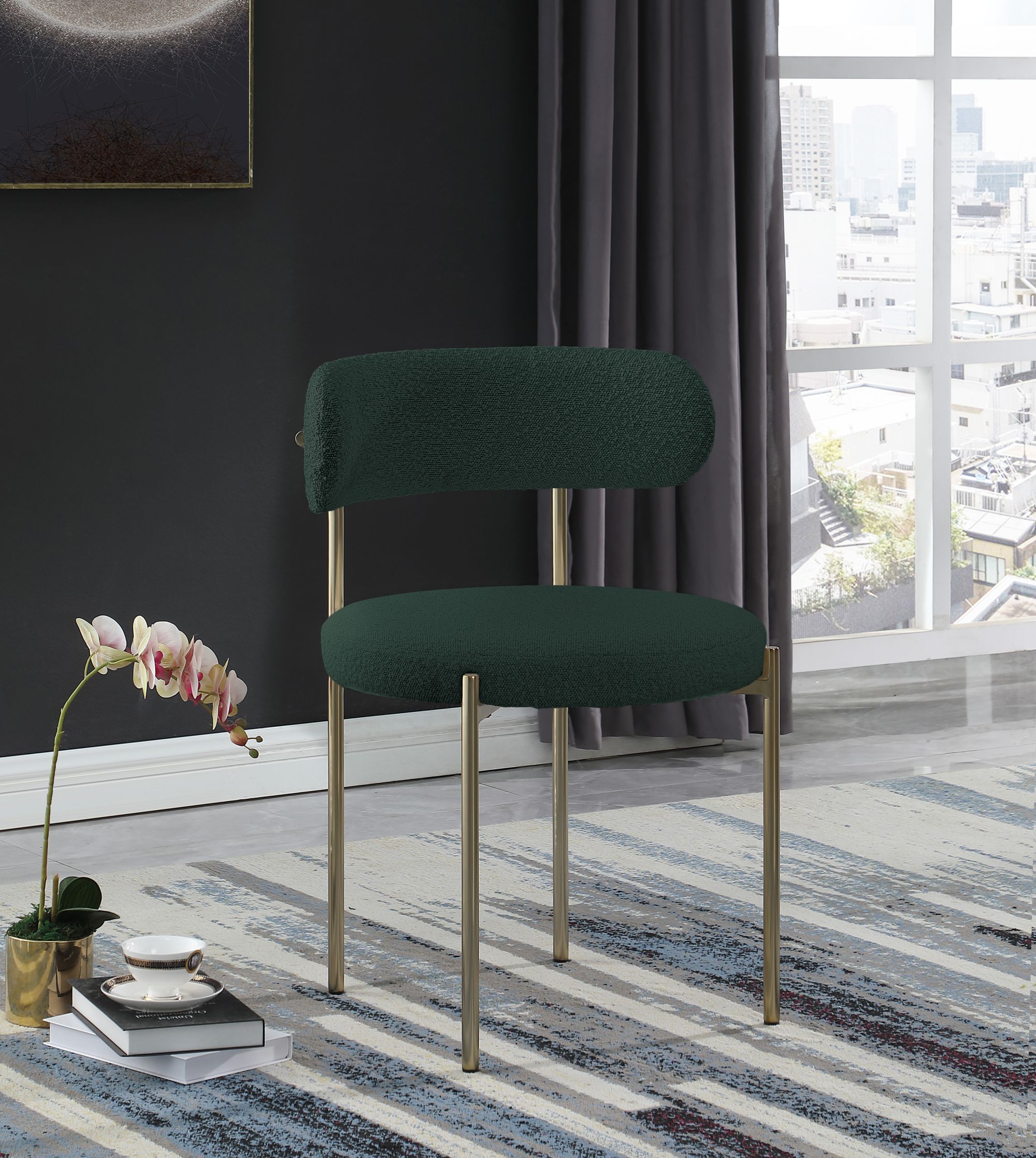 Beacon Boucle Fabric Dining Chair with Brushed Brass Metal Frame