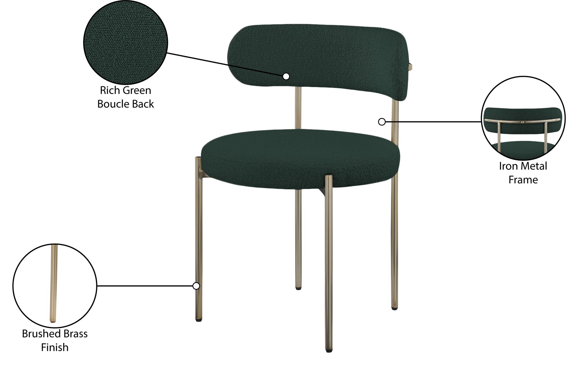 Beacon Boucle Fabric Dining Chair with Brushed Brass Metal Frame