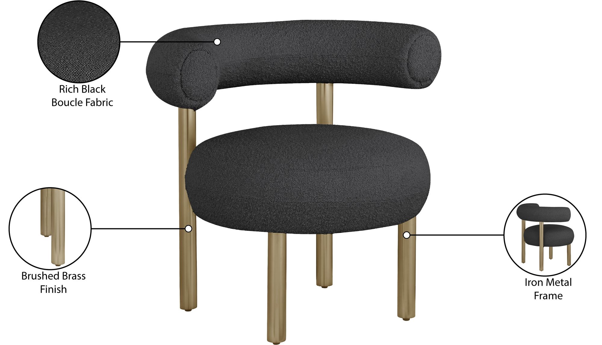 Bordeaux Boucle Fabric Accent Chair with Brushed Brass Base