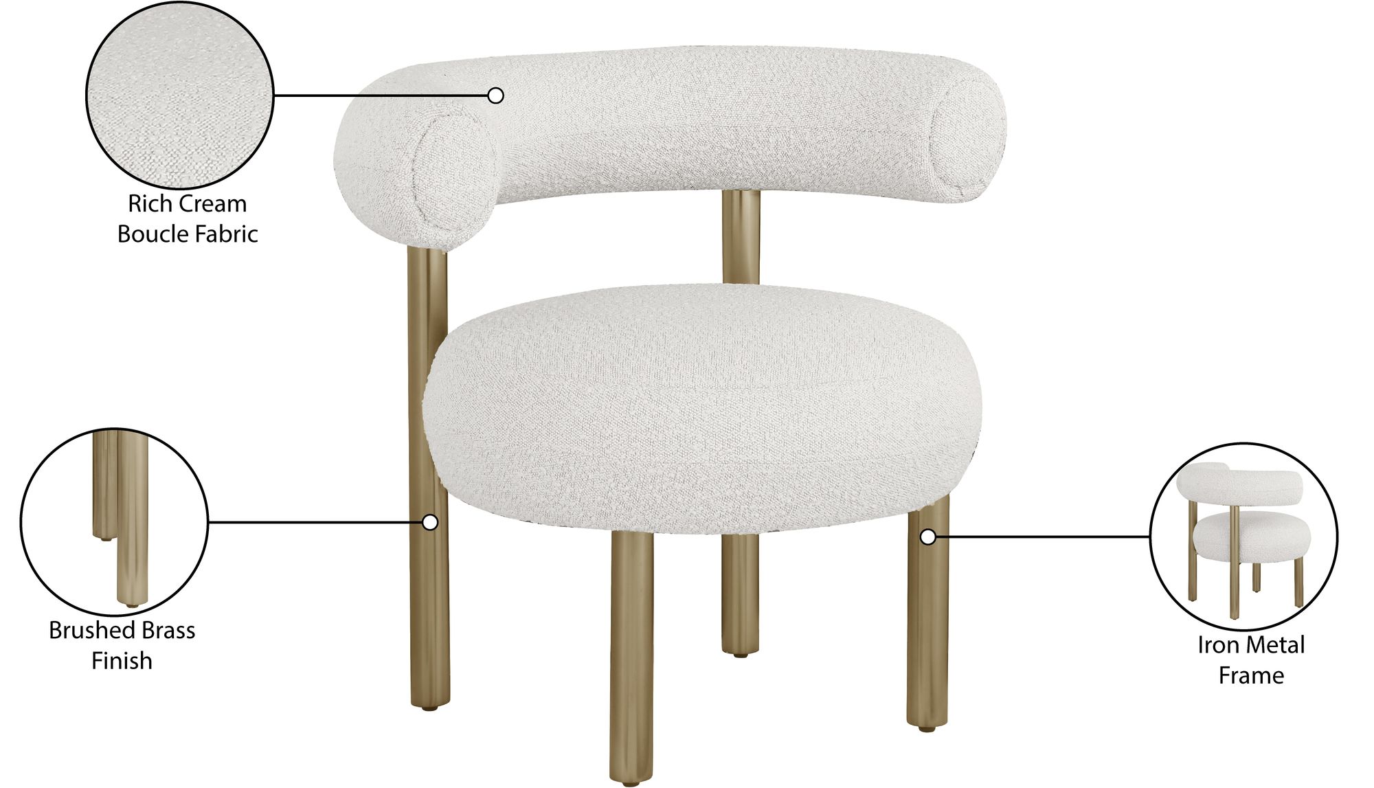 Bordeaux Boucle Fabric Accent Chair with Brushed Brass Base