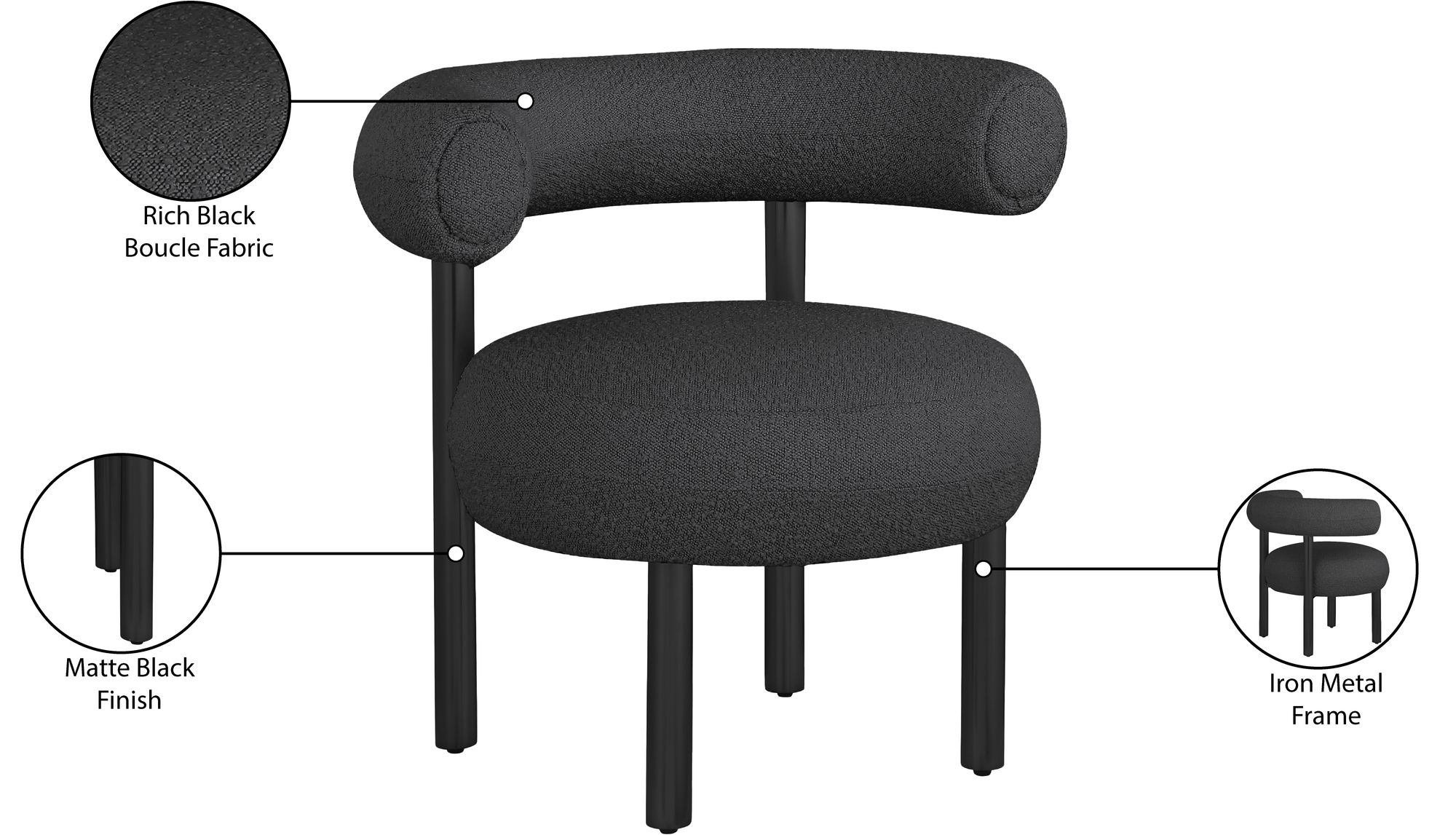 Bordeaux Boucle Fabric Accent Chair with Matte Black Base