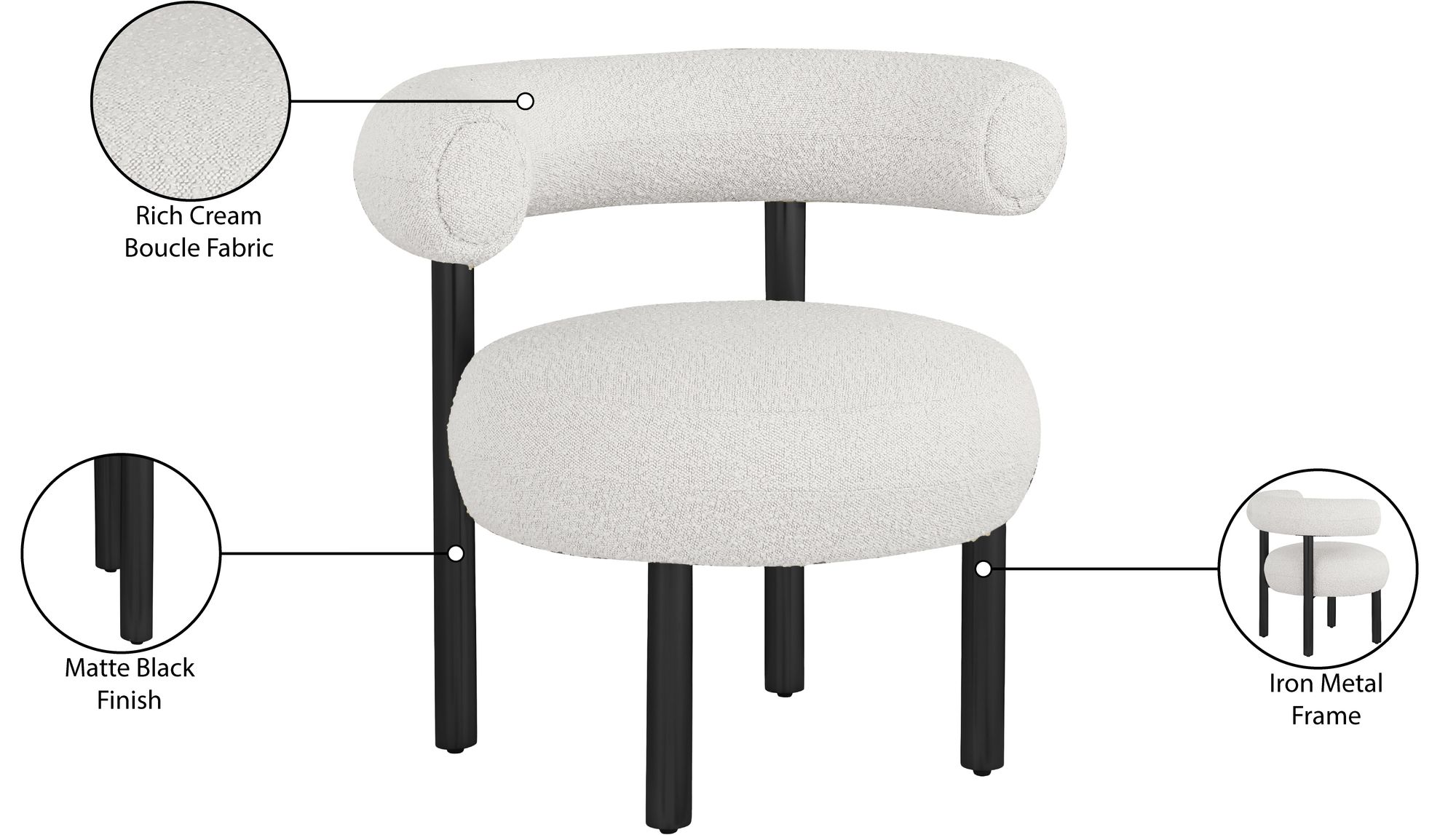 Bordeaux Boucle Fabric Accent Chair with Matte Black Base