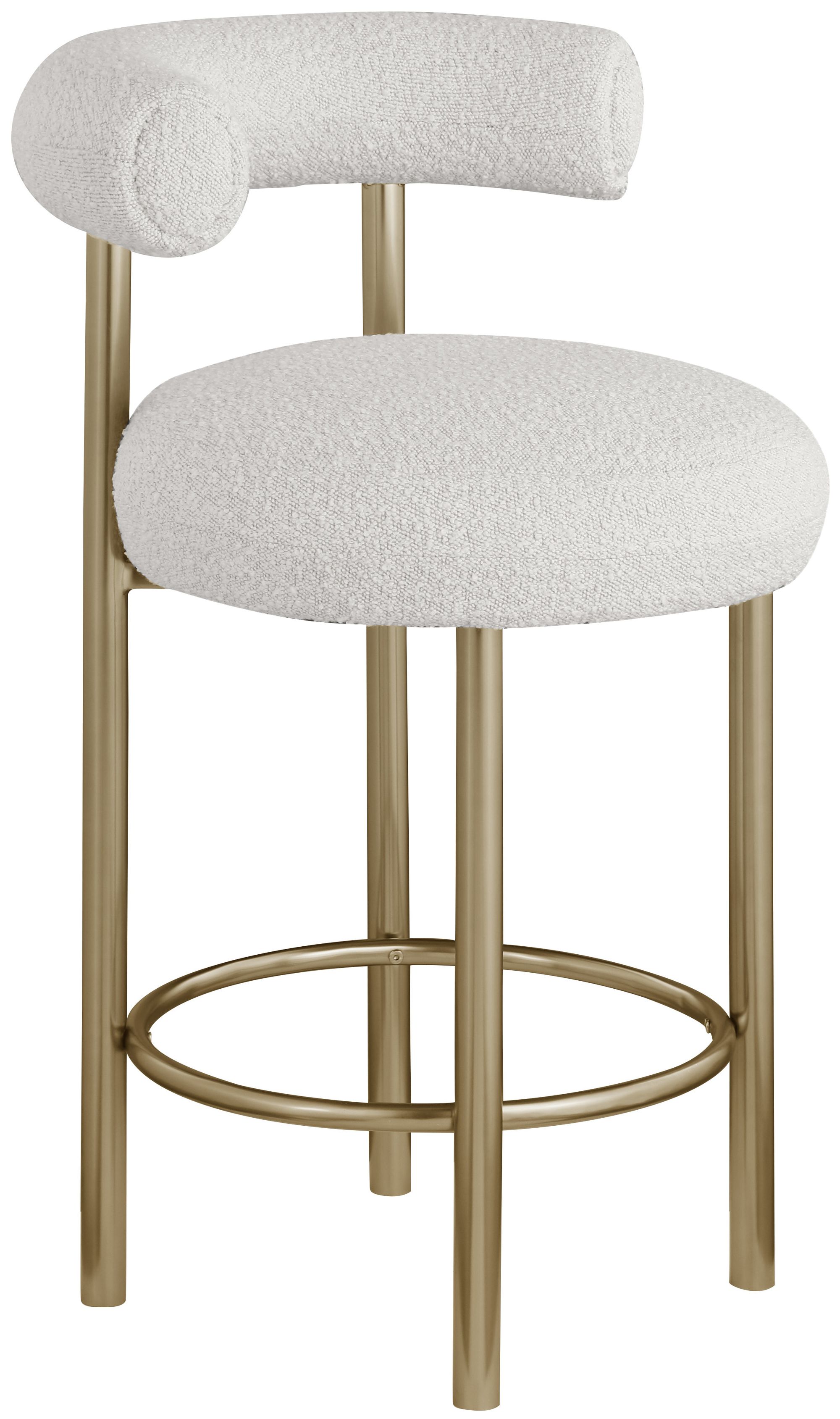Bordeaux Boucle Fabric Stool with Brushed Brass Base