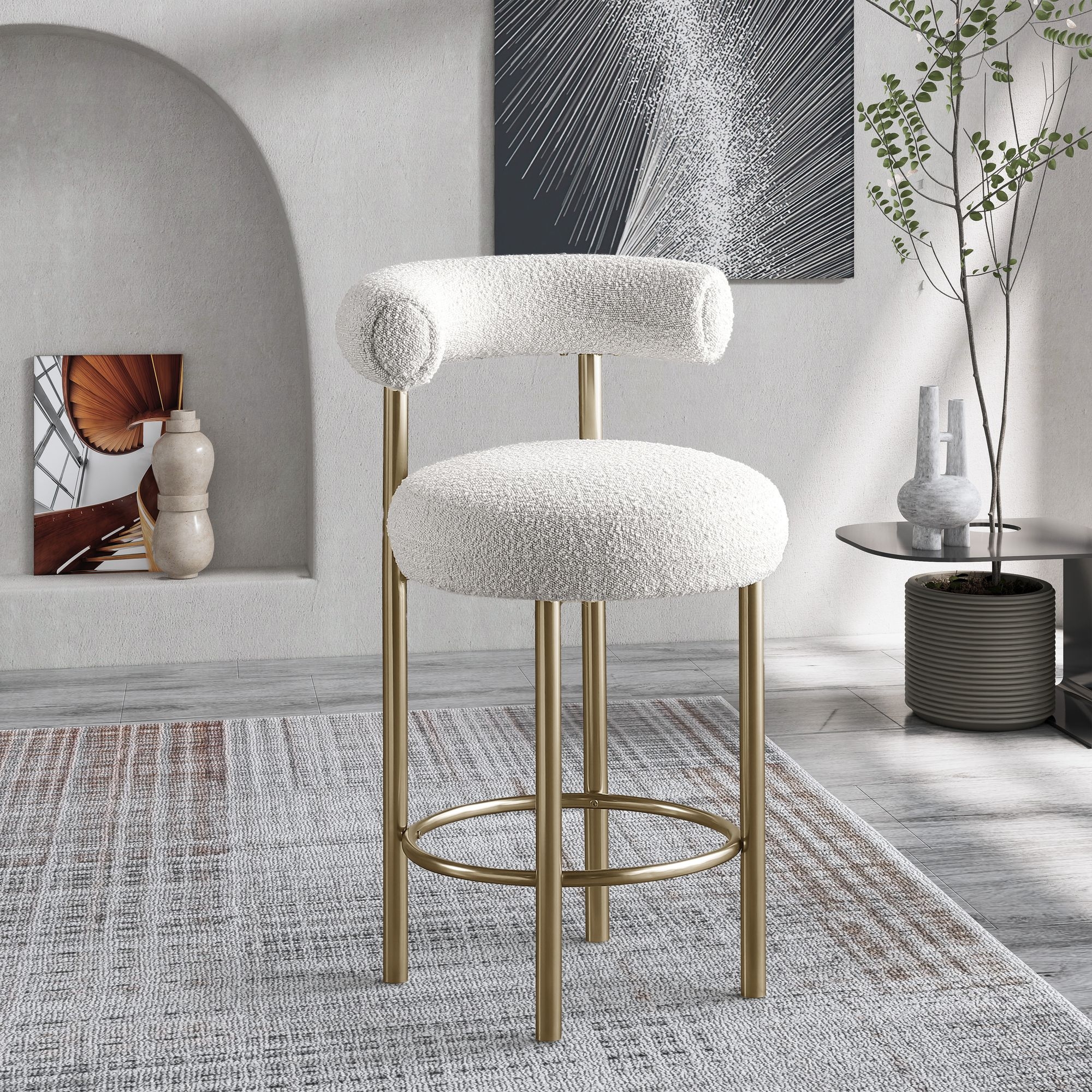 Bordeaux Boucle Fabric Stool