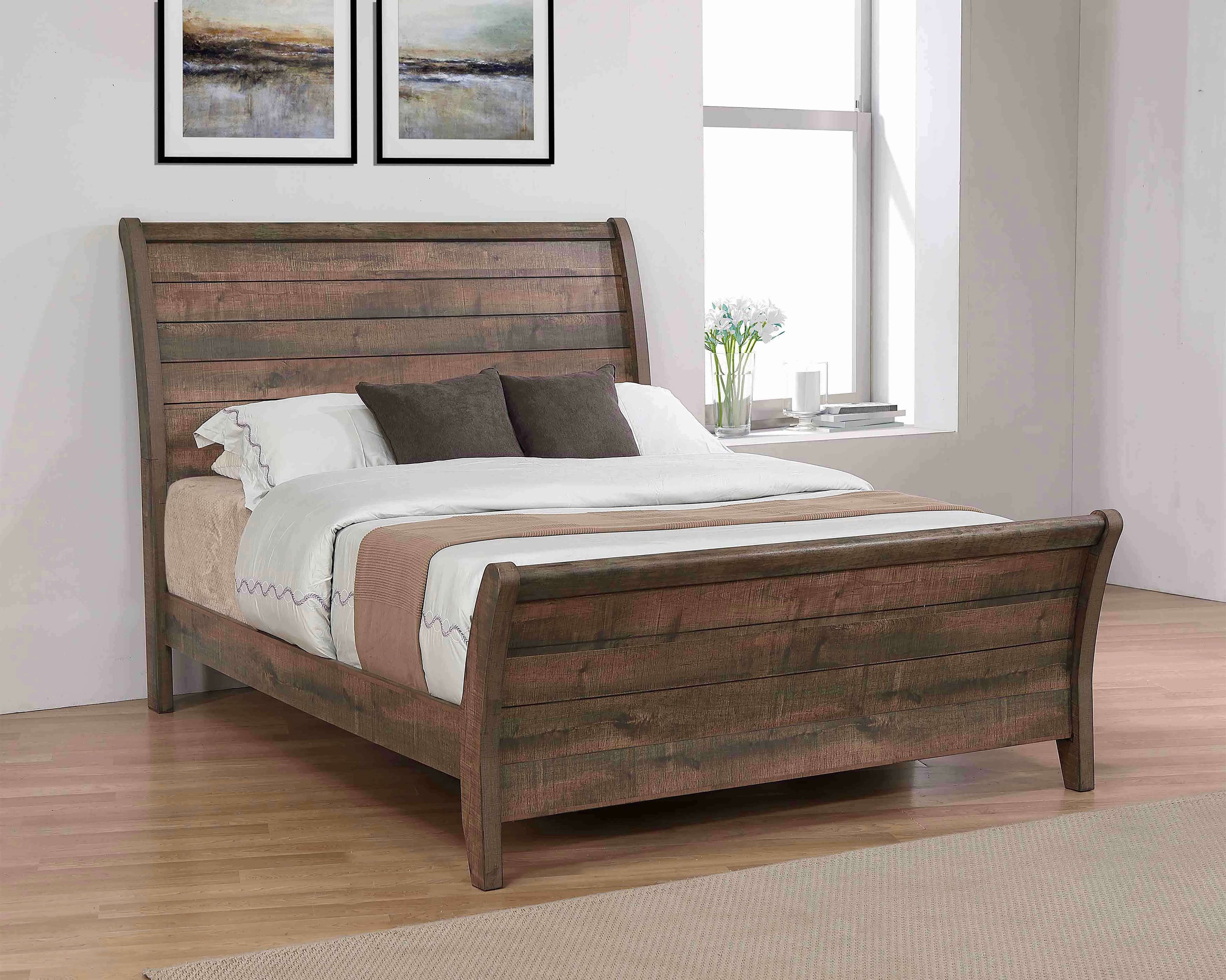 Frederick 3D Paper Veneer Sleigh Panel Bed, Eastern King Size