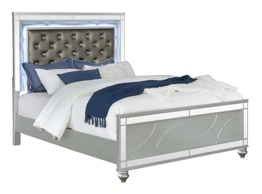 Gunnison Leatherette/Wood Panel Bed w/LED Lighting, Queen Size