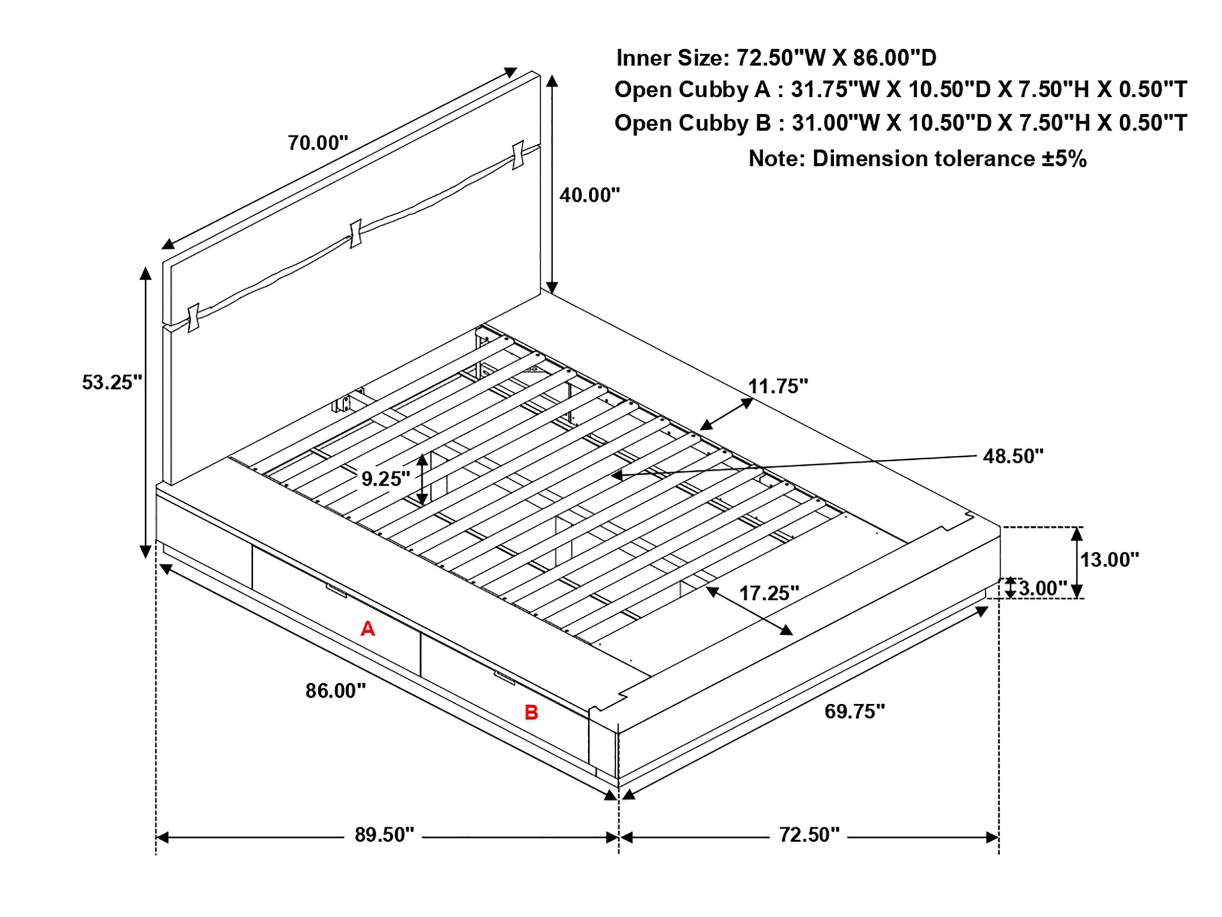 Winslow Wood Storage Bed, Queen Size