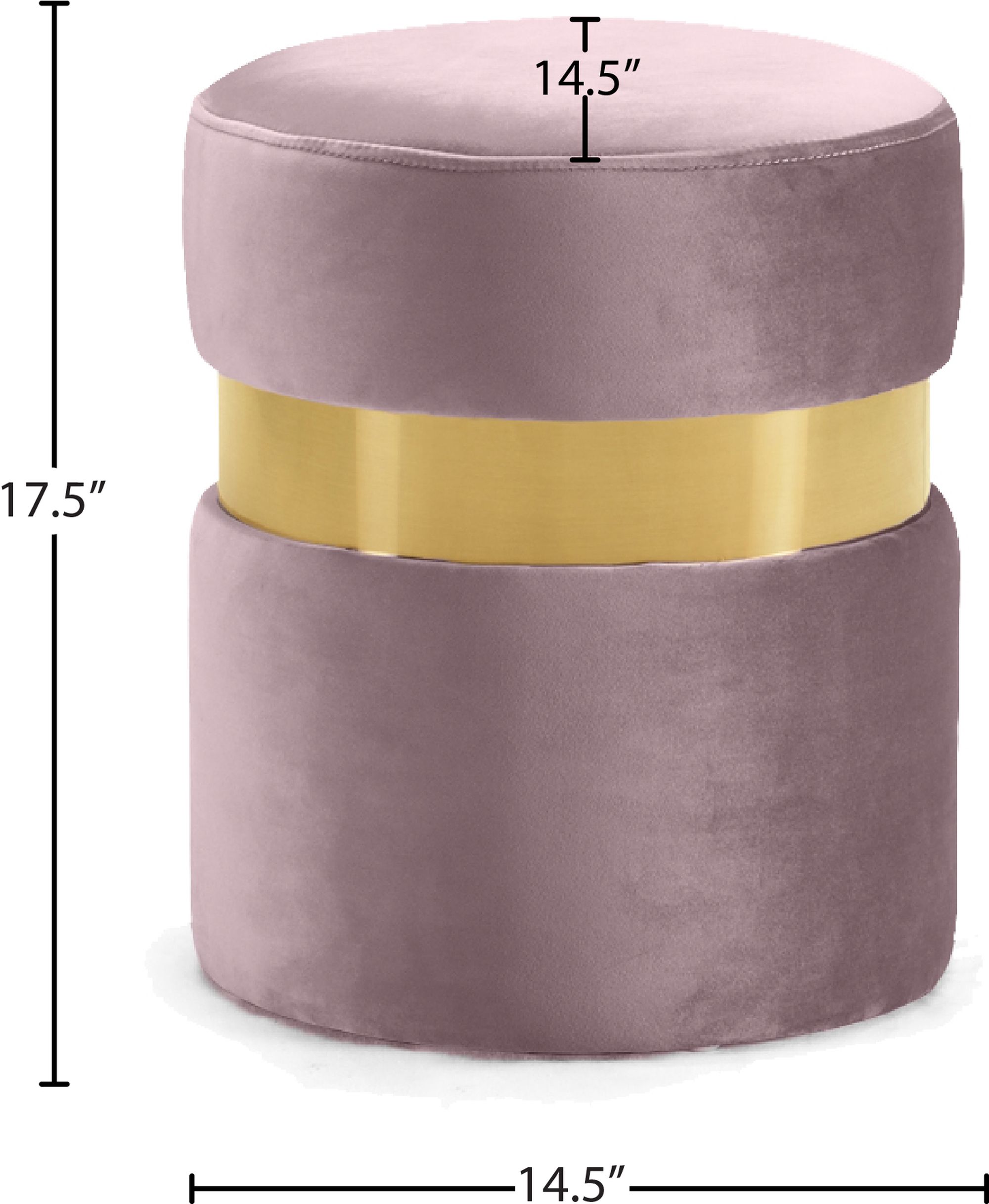 Hailey Velvet Ottoman/Stool with Gold Stainless Steel Band