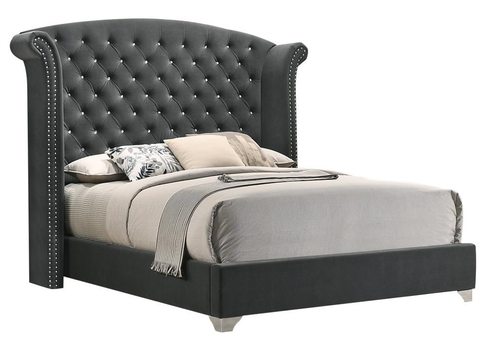 Melody Velvet Wingback Upholstered Bed, California King Size