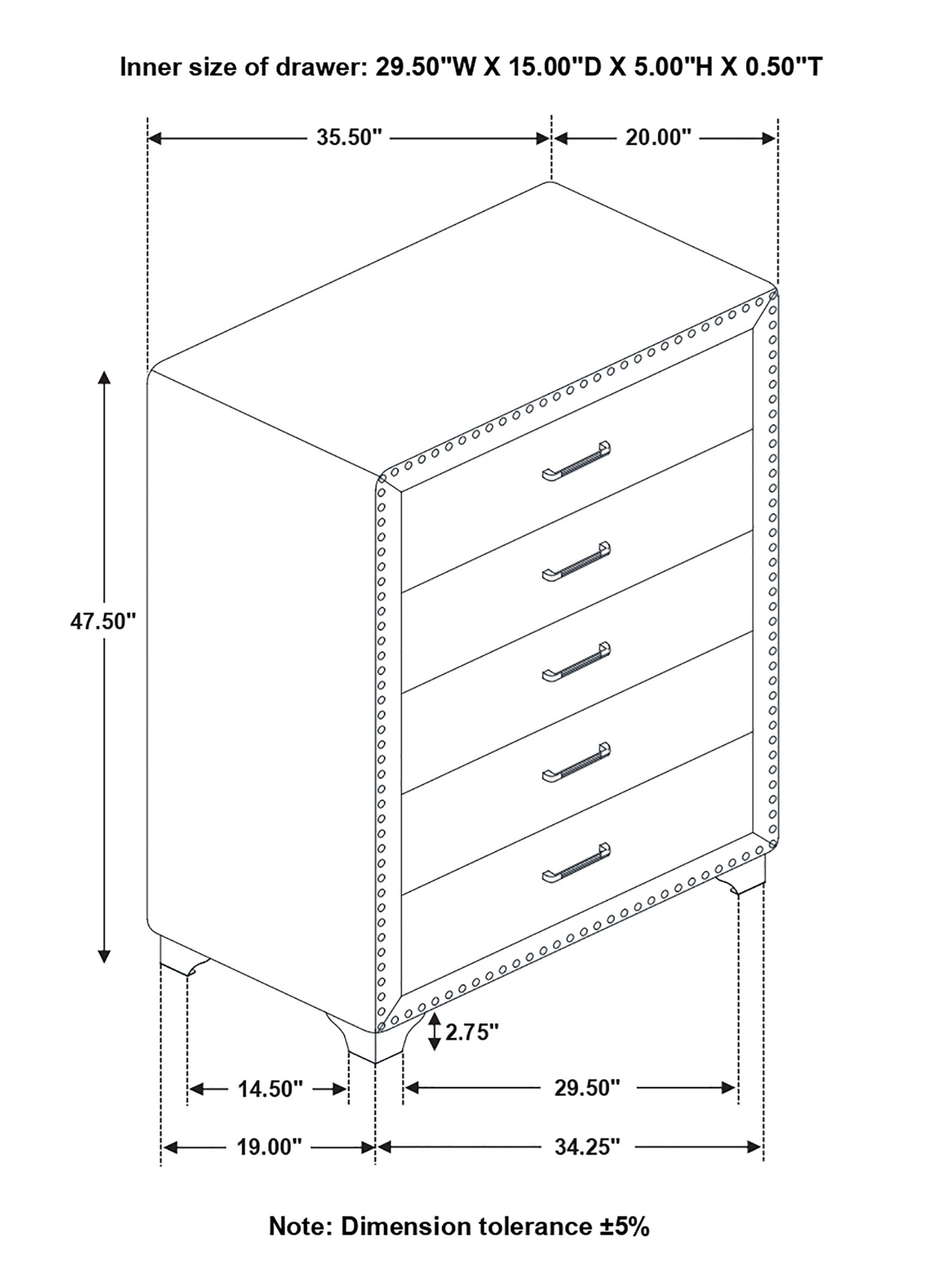 Melody Velvet Chest w/5 Drawers