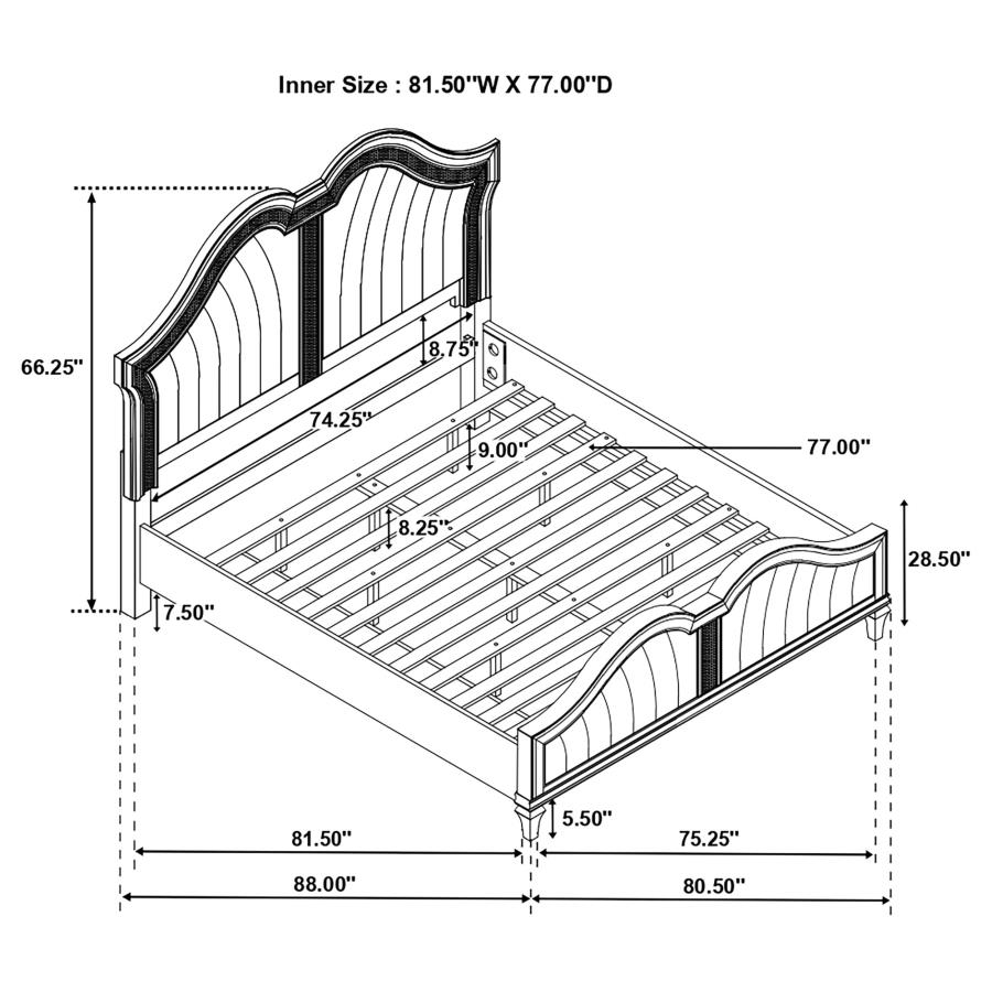 Evangeline Fabric/Wood Tufted Platform Bed w/LED