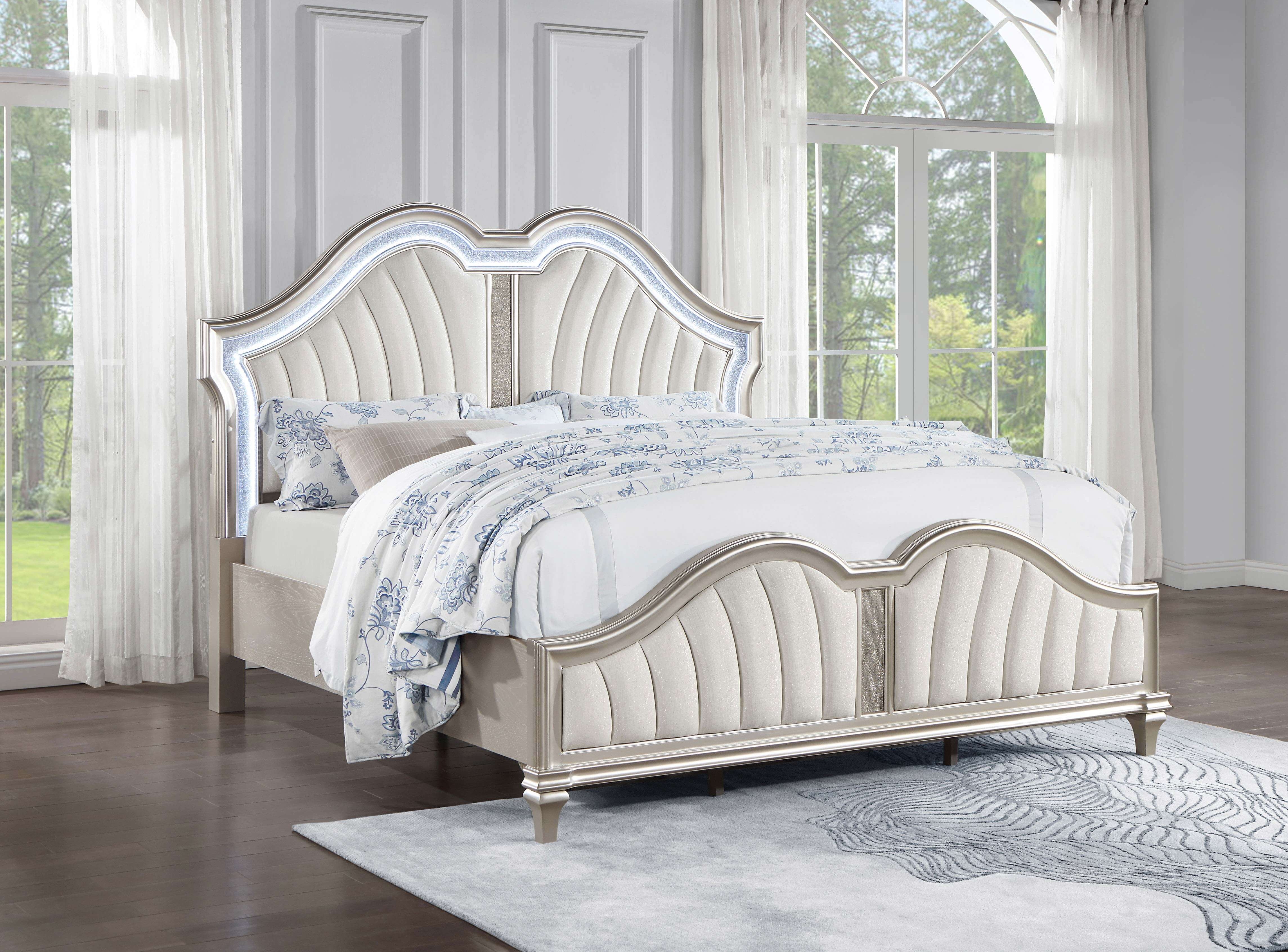 Evangeline Fabric/Wood Tufted Platform Bed w/LED