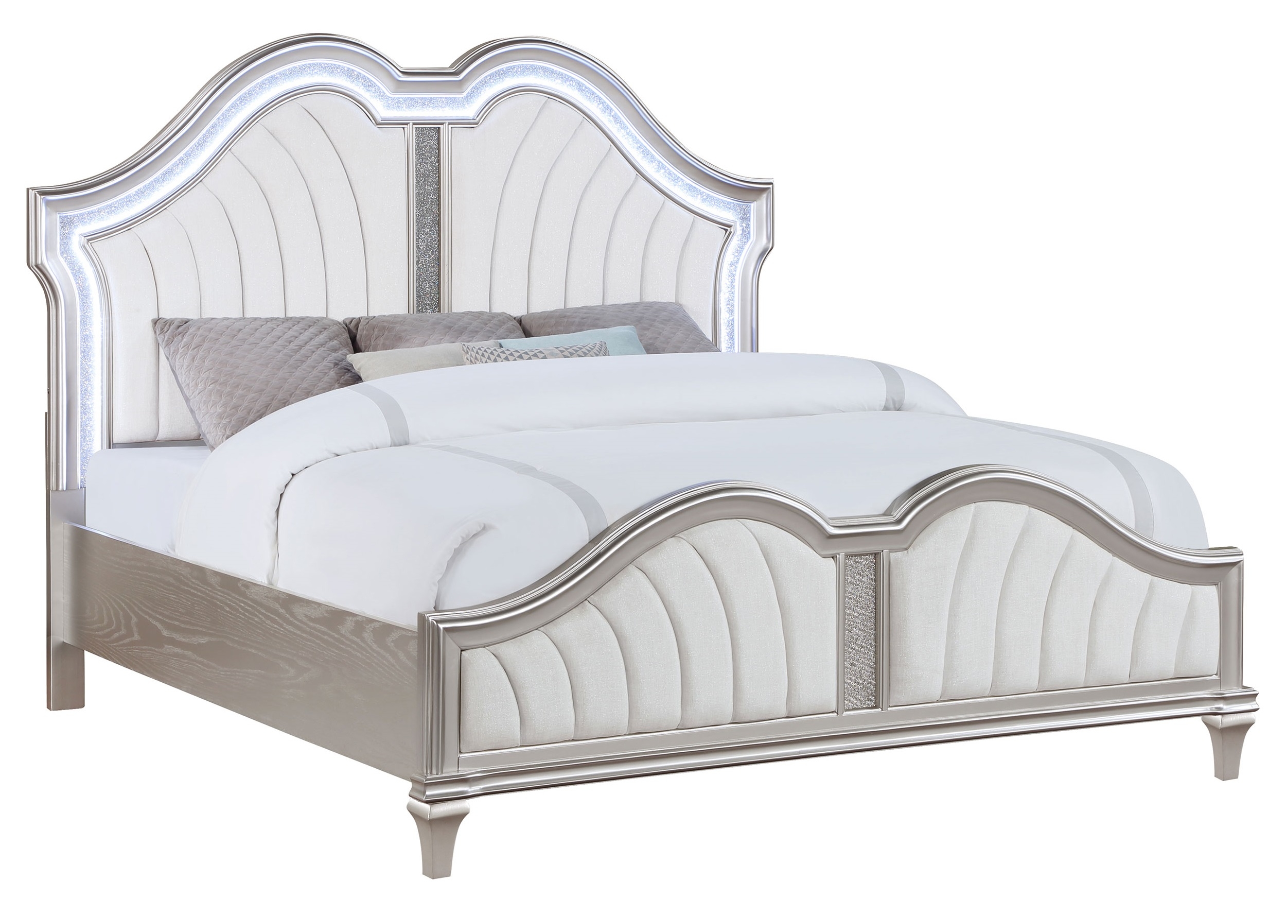 Evangeline Fabric/Wood Tufted Platform Bed w/LED