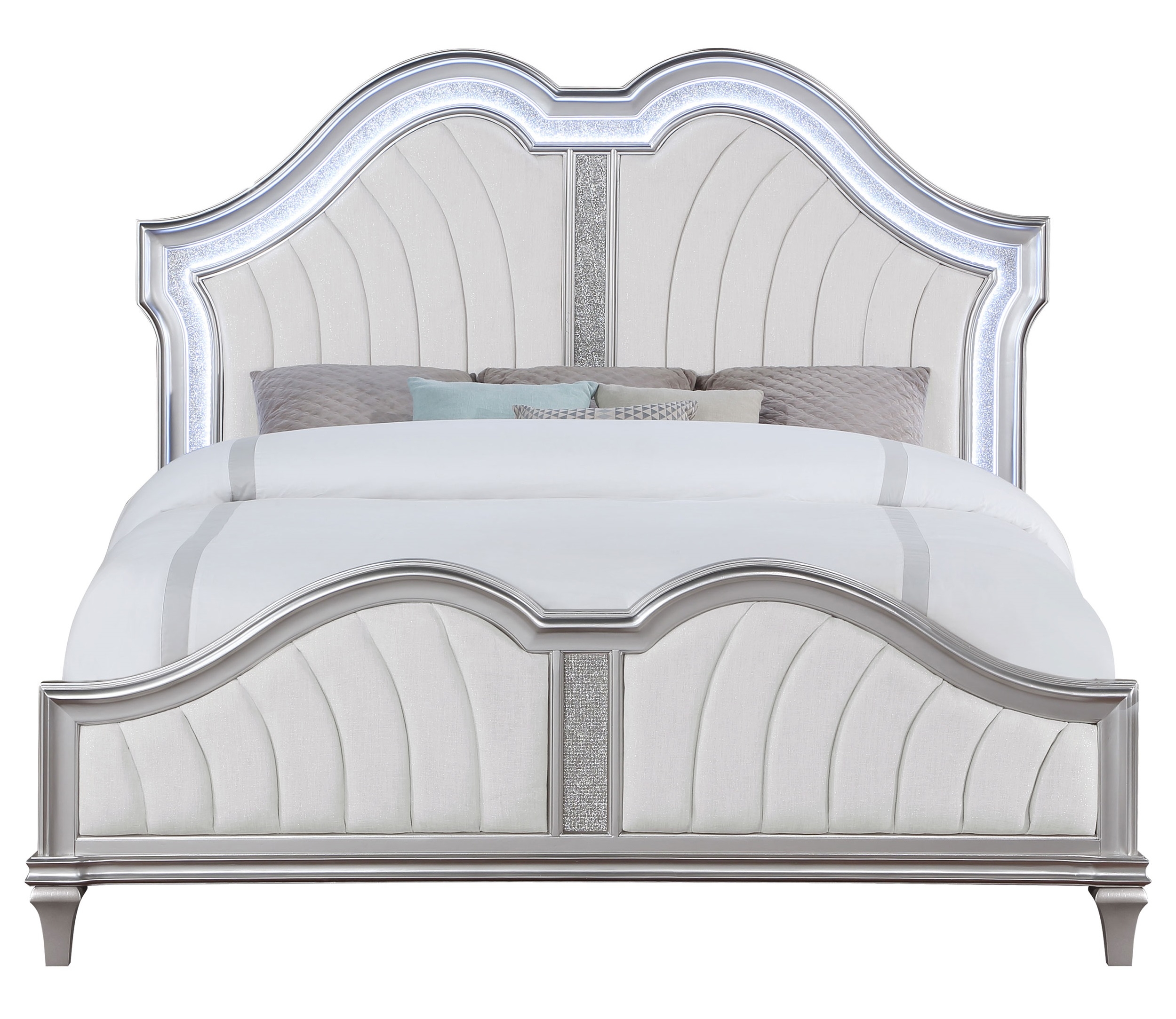 Evangeline Fabric/Wood Tufted Platform Bed w/LED