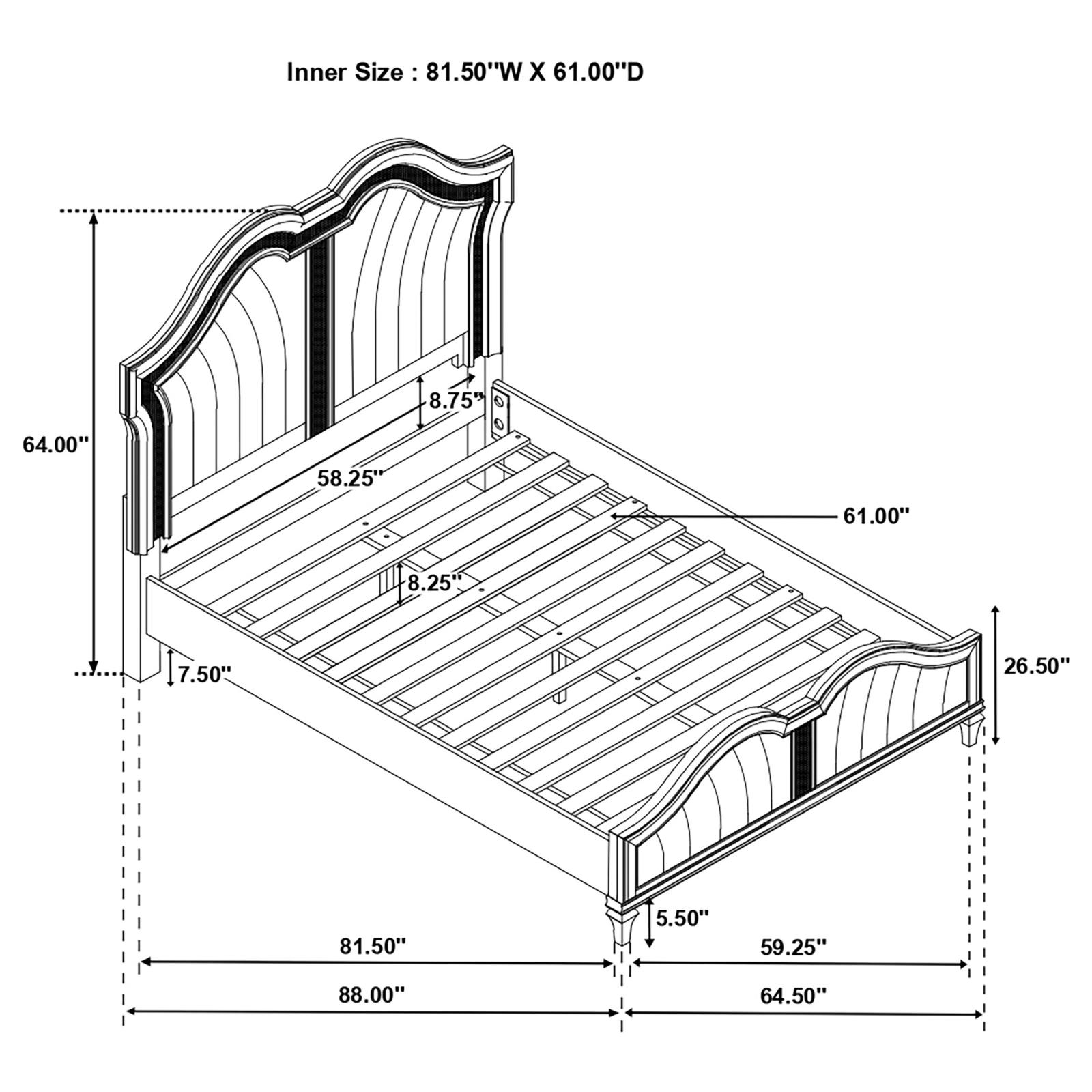 Evangeline Fabric/Wood Tufted Platform Bed w/LED